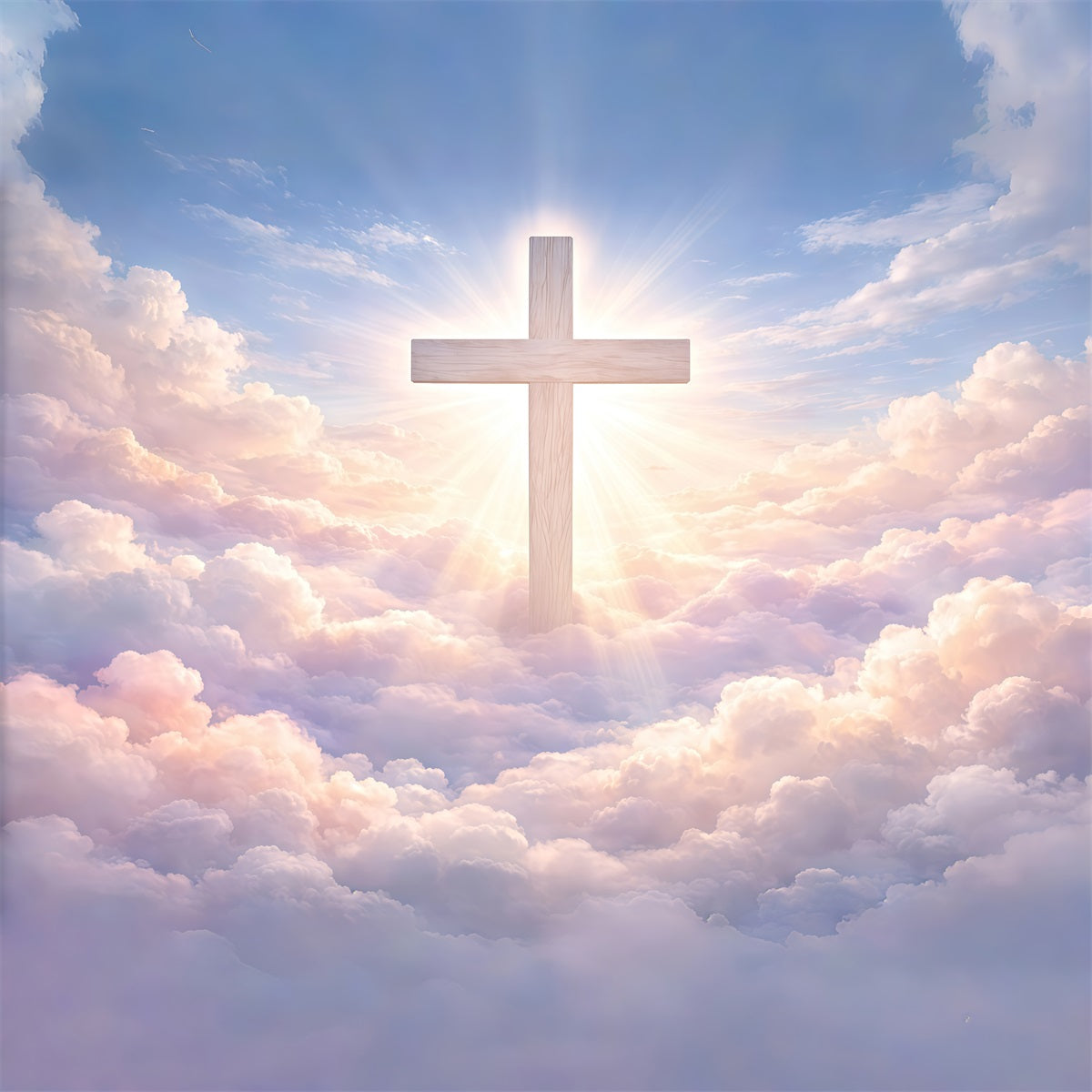Oster-Fotohintergründe Kirche Strahlendes Kreuz Himmlische Wolken Oster-Hintergrund GQ61-14