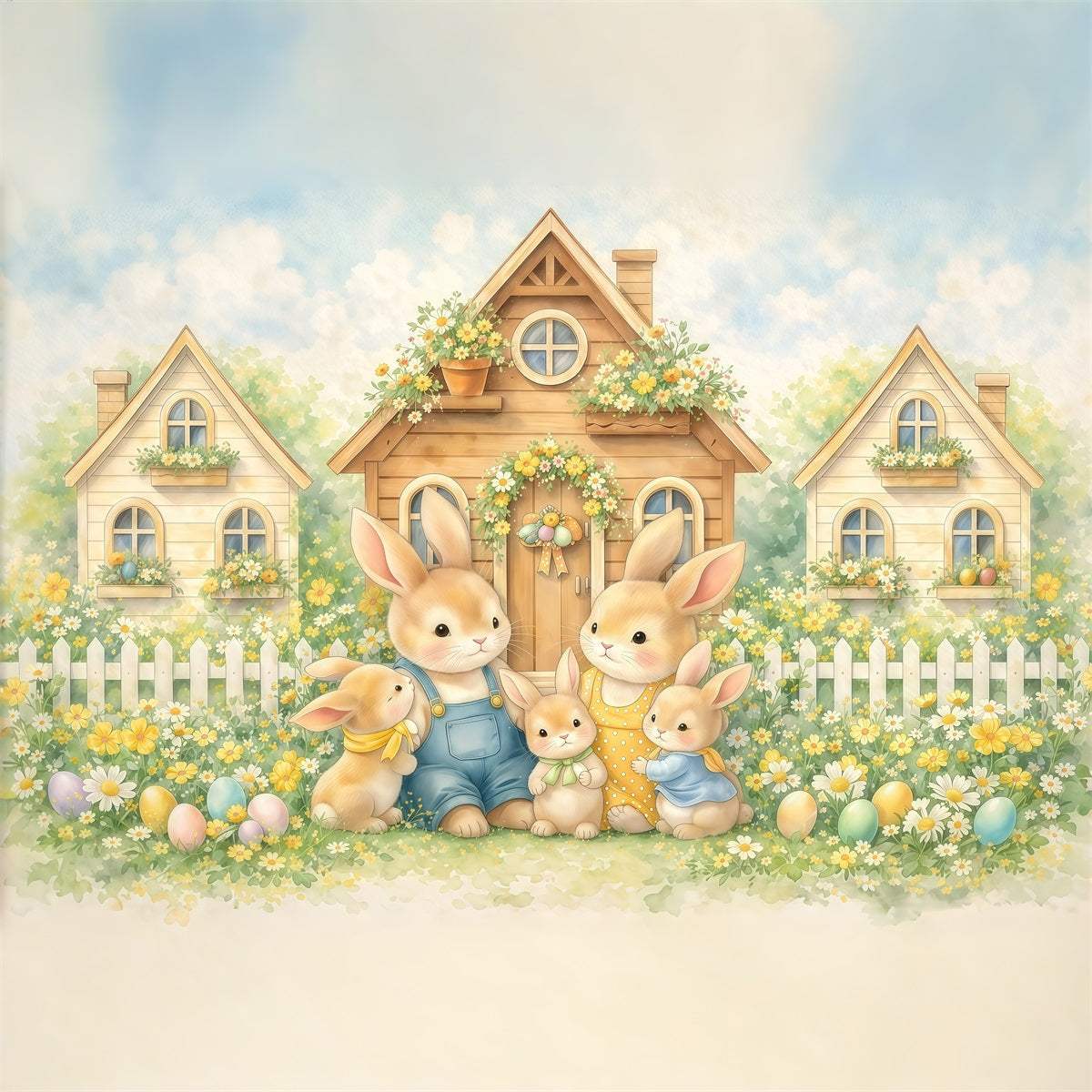 Peter Rabbit-Hintergrund Bilderbuch-Hasenfamilie Dorf Oster-Fotoshooting-Hintergrund GQ61-15