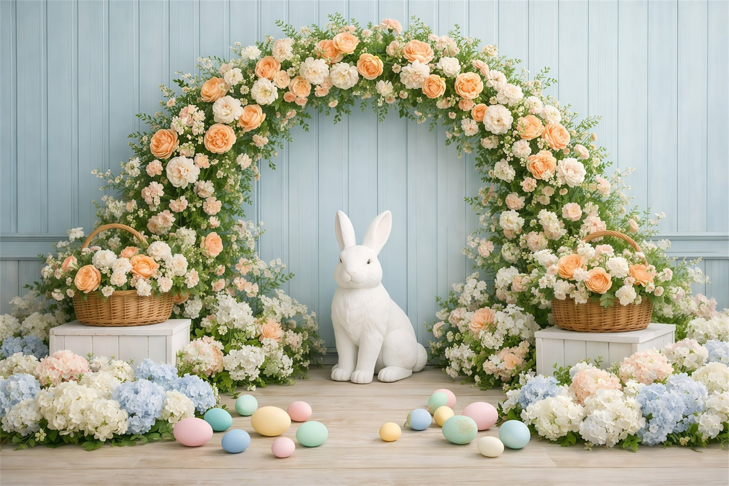 Osterwandhintergrund Blütenhase Blumenbogen Osterhintergrund für Fotografie GQ61-18