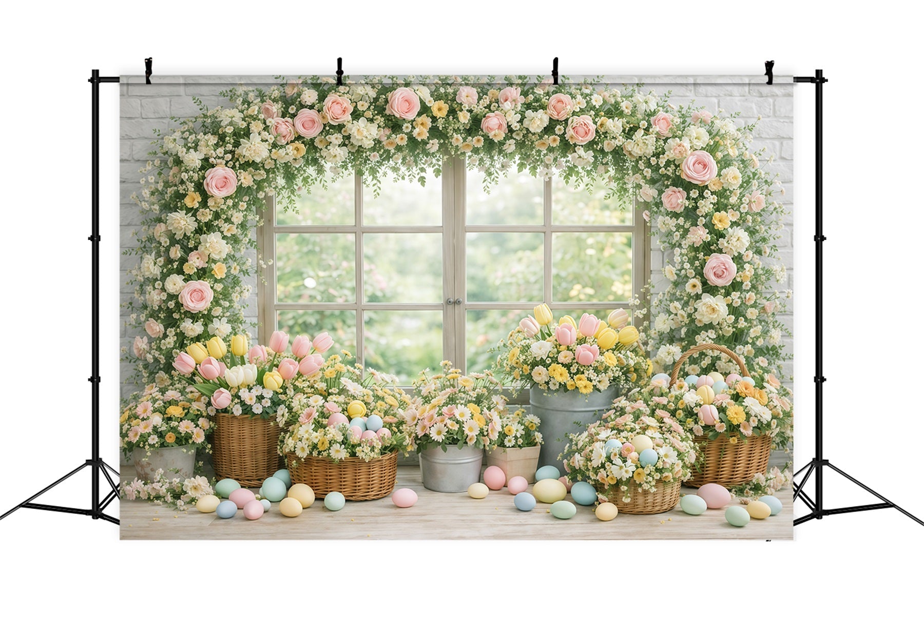 Osterblumen-Hintergrund Gartenfenster Blumeneier Osterhintergründe Fotografie GQ61-19