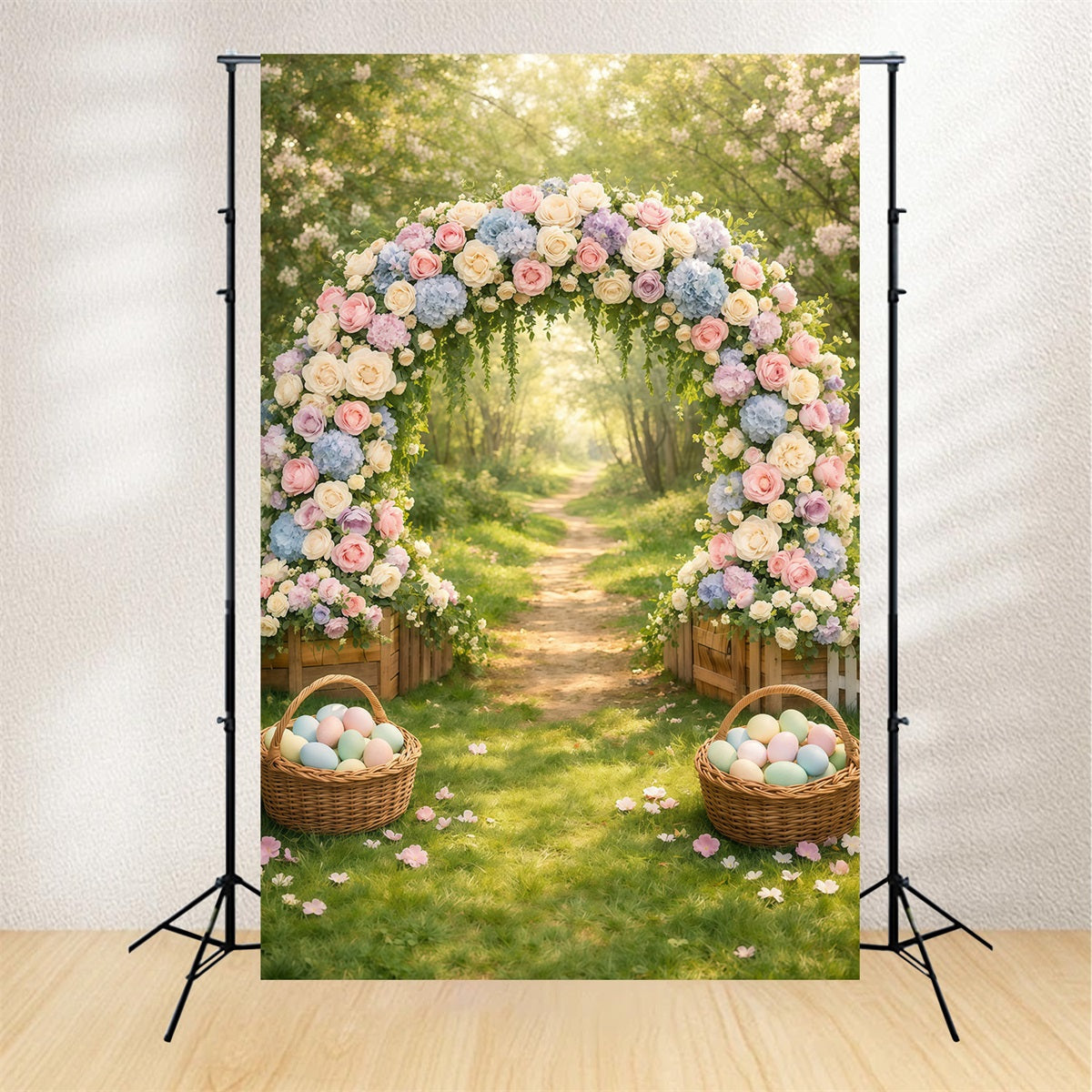 Oster-Frühlingshintergründe Pastellfarbener Blumenbogen Fotografie Osterhintergrund GQ61-20