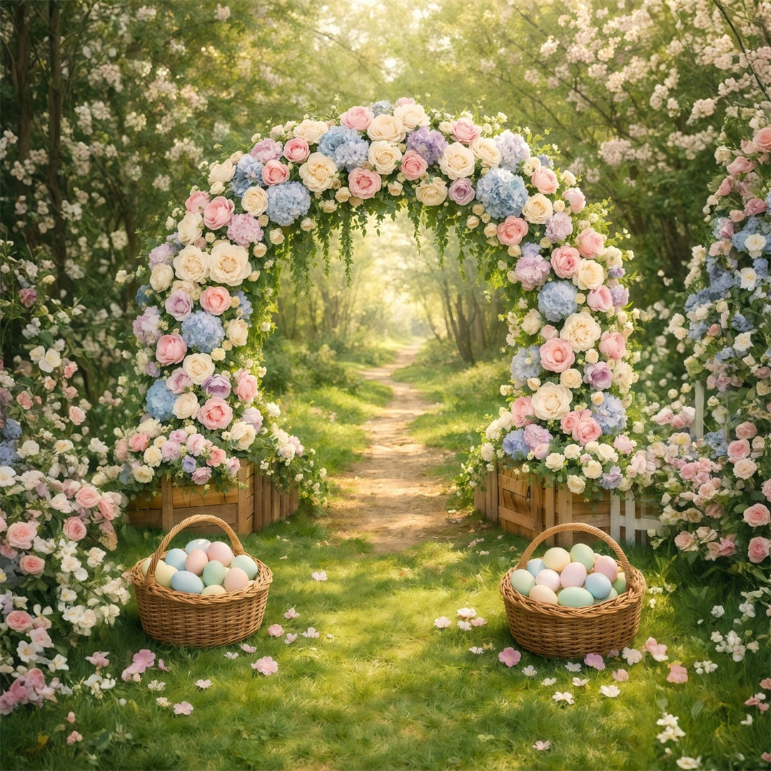 Oster-Frühlingshintergründe Pastellfarbener Blumenbogen Fotografie Osterhintergrund GQ61-20