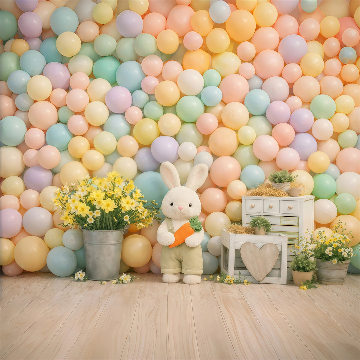 Ideen für Oster-Luftballon-Hintergründe Pastellfarbene Macaron-Hasen Gänseblümchen Oster-Hintergrund GQ61-23