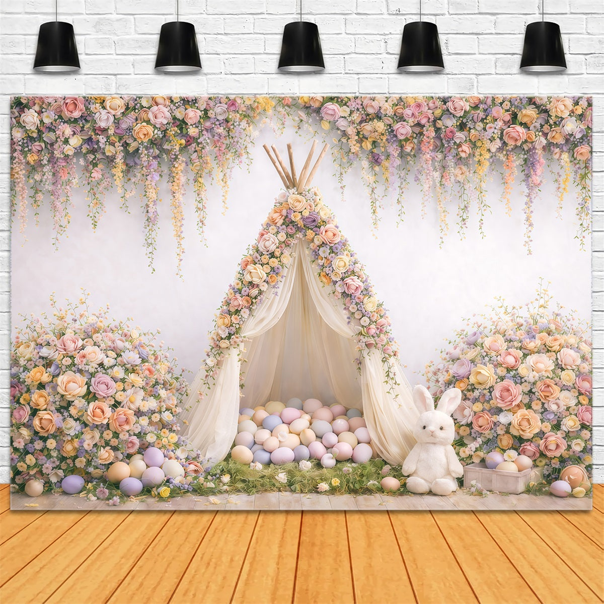 Baby-Oster-Hintergrund Blumen-Tipi-Ei-Zelt Ideen für Oster-Fotohintergründe GQ61-25