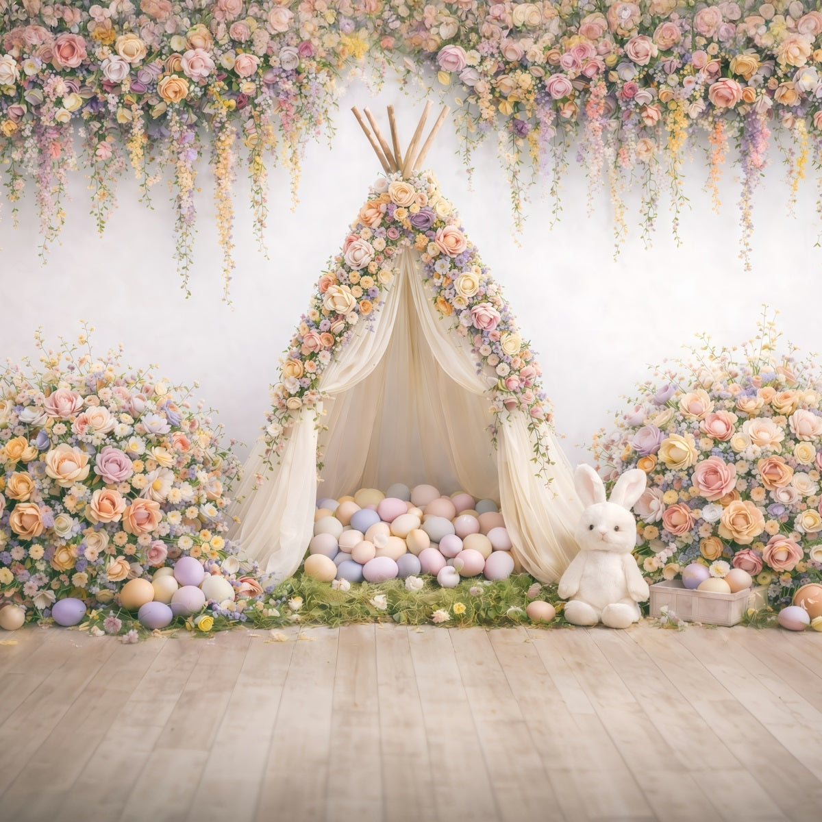 Baby-Oster-Hintergrund Blumen-Tipi-Ei-Zelt Ideen für Oster-Fotohintergründe GQ61-25