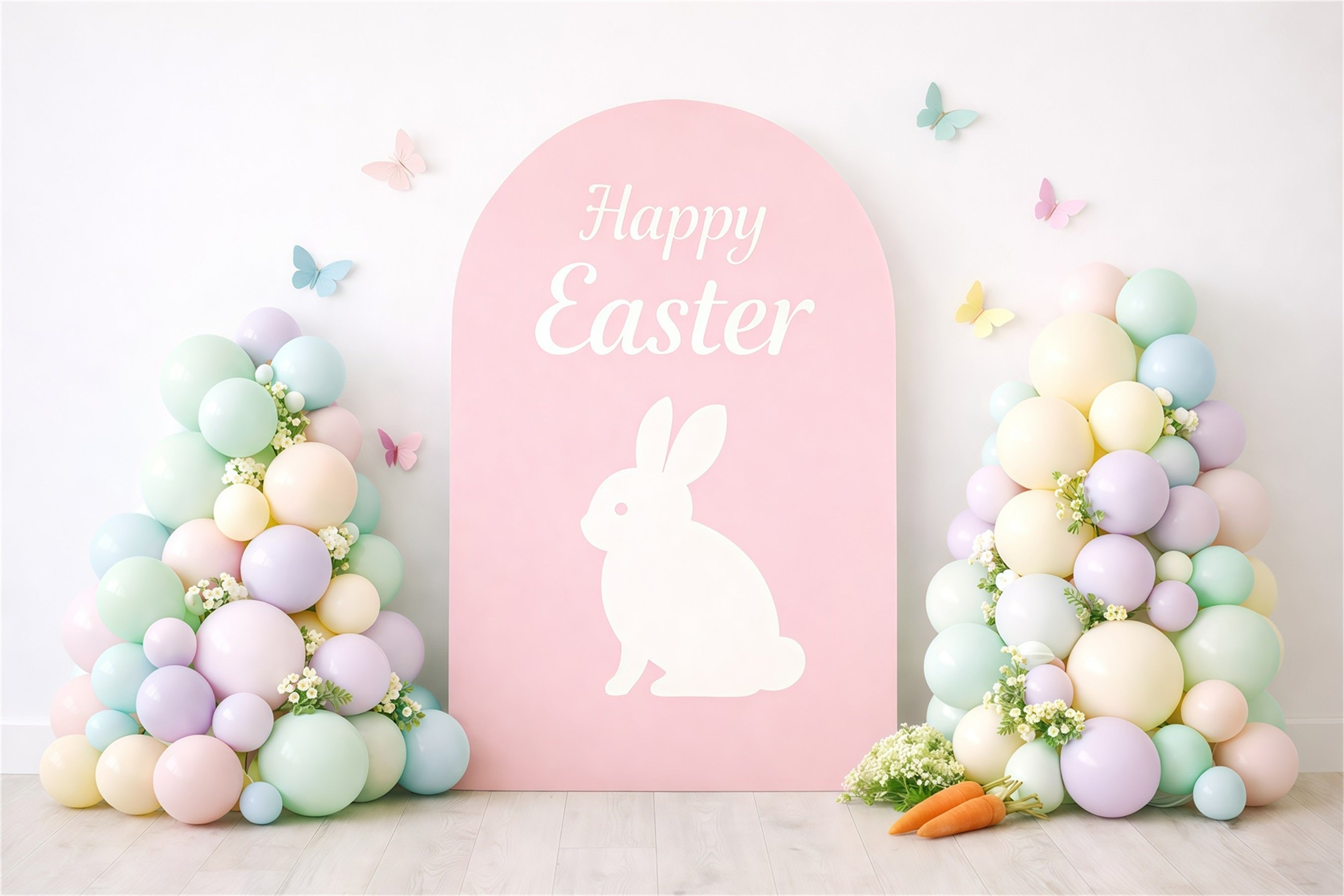 Osterhase-Hintergrund Ballons Pastellfarben Macaron Hase Bogen Frohe Ostern Foto-Hintergrund GQ61-30
