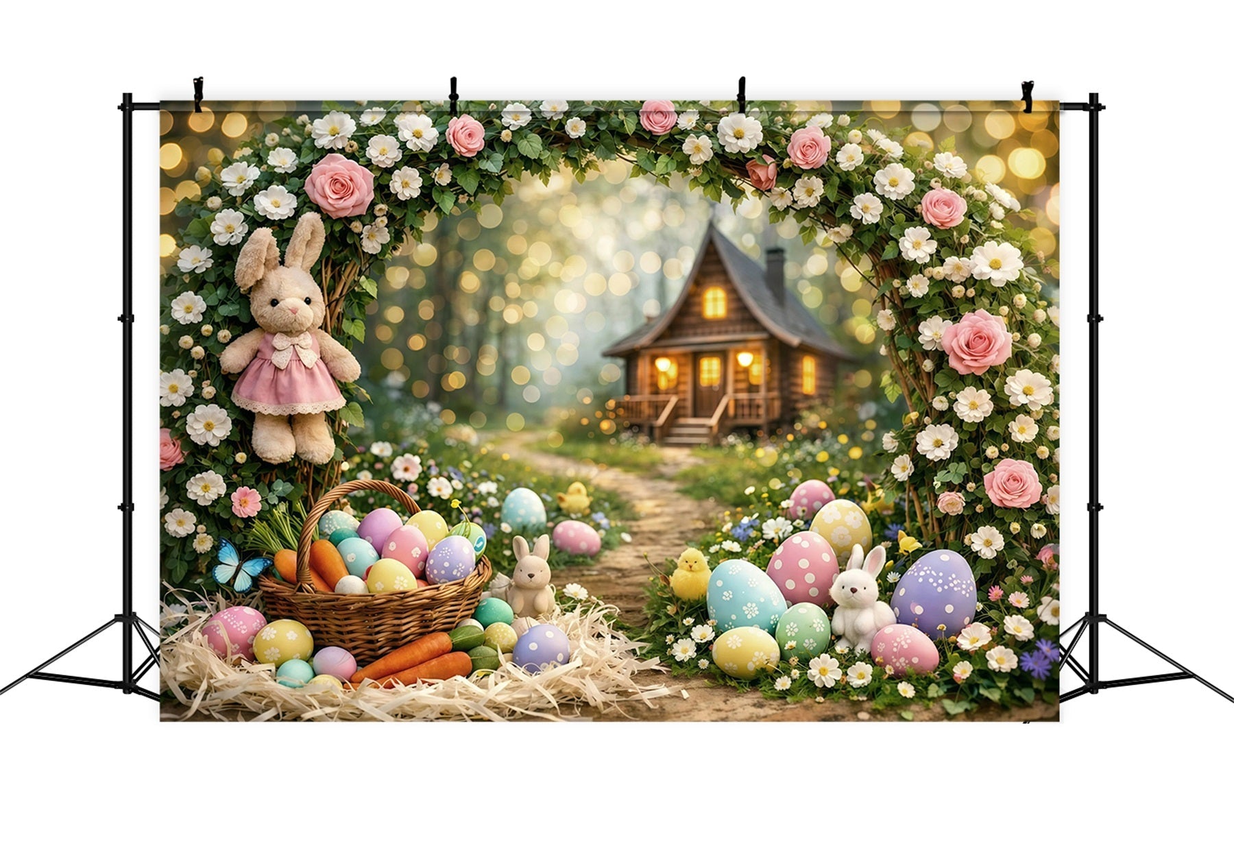 Oster-Bokeh-Hintergrund Zauberwald Hase Cottage Osterhintergründe für Fotos GQ61-31