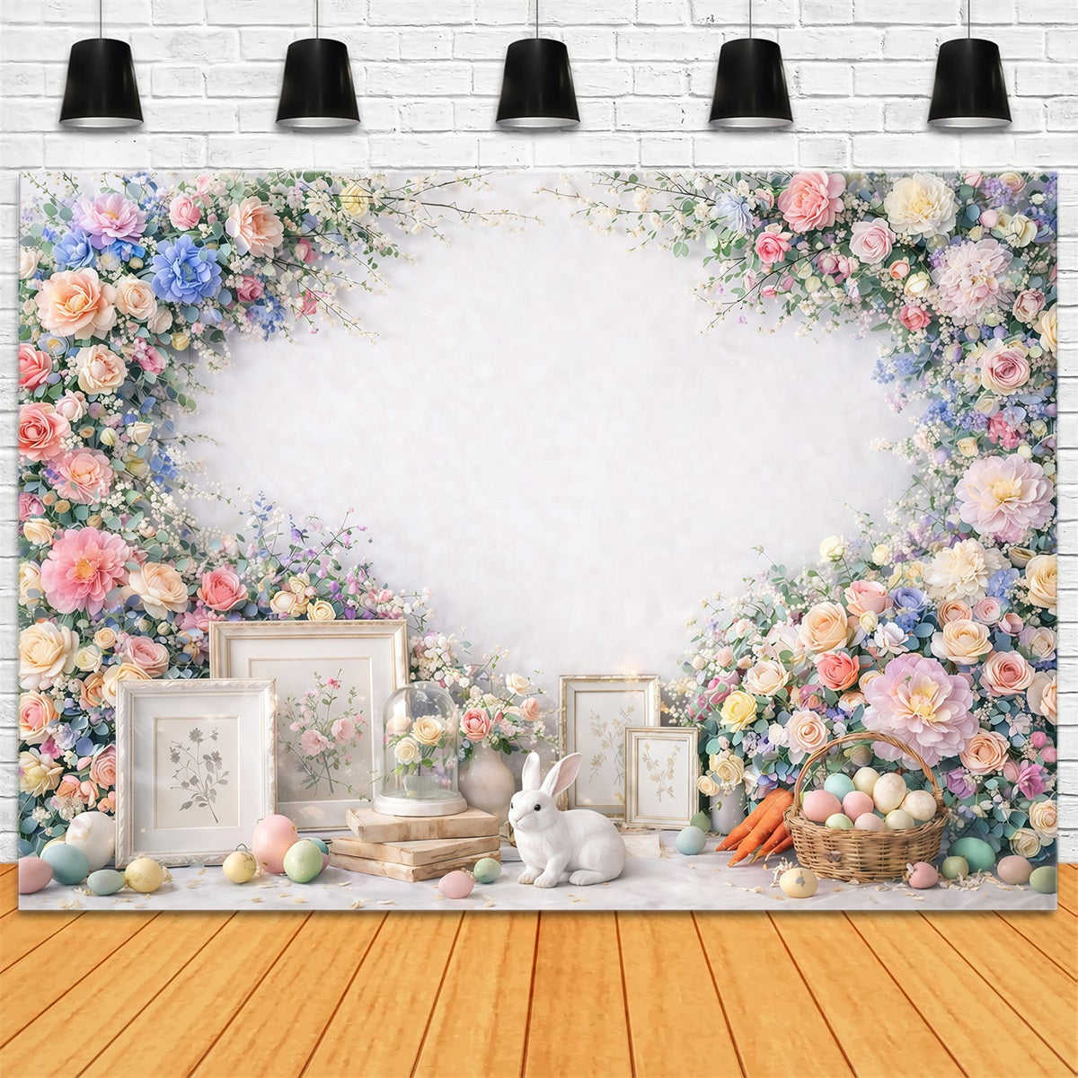 Oster-Blumenhintergrund Hase Ei Cremiger minimalistischer Osterhintergrund für Fotos GQ61-37