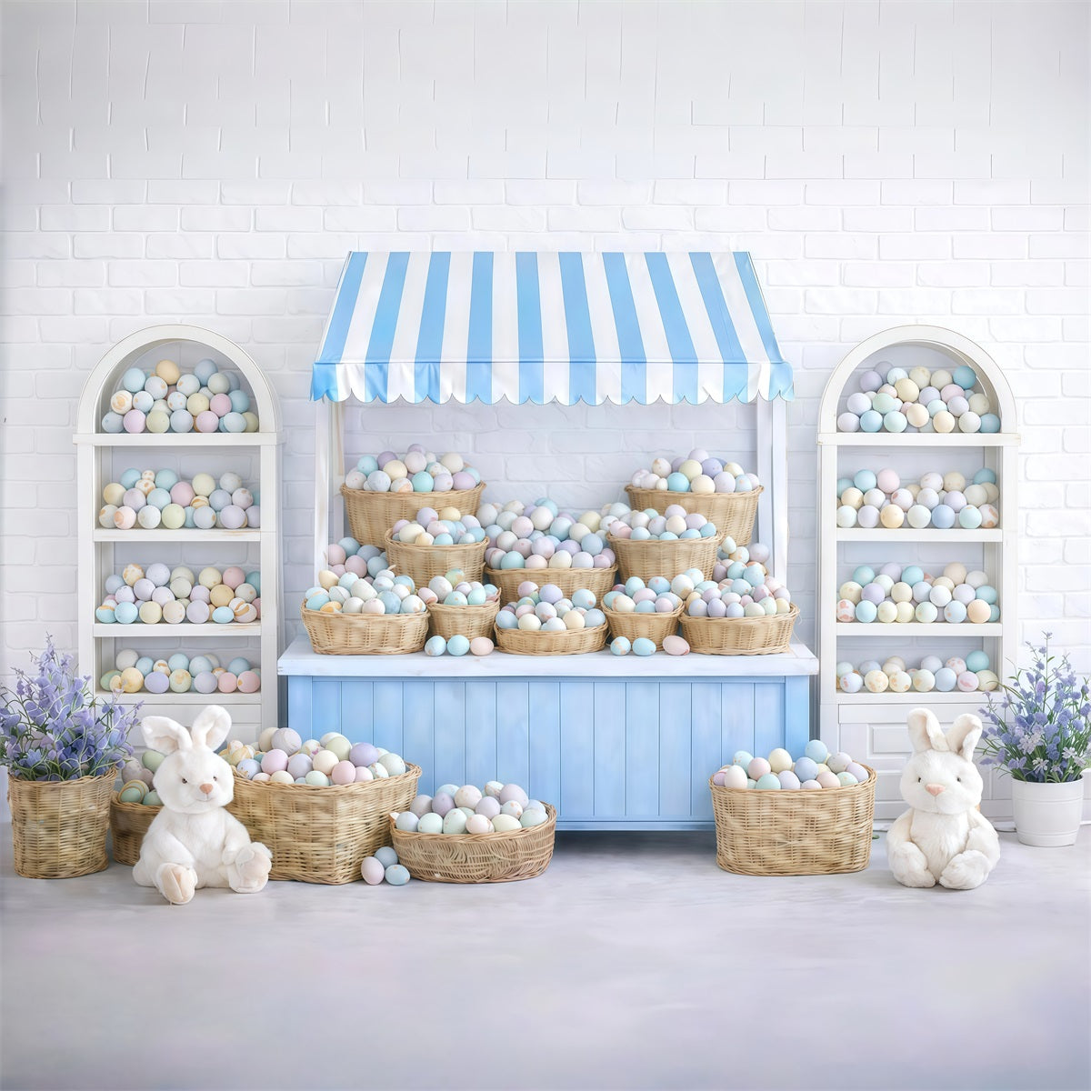Fotografie Osterhase-Hintergrund Pastellfarbenes Ei Marktstand-Hintergrund für Ostern GQ61-38