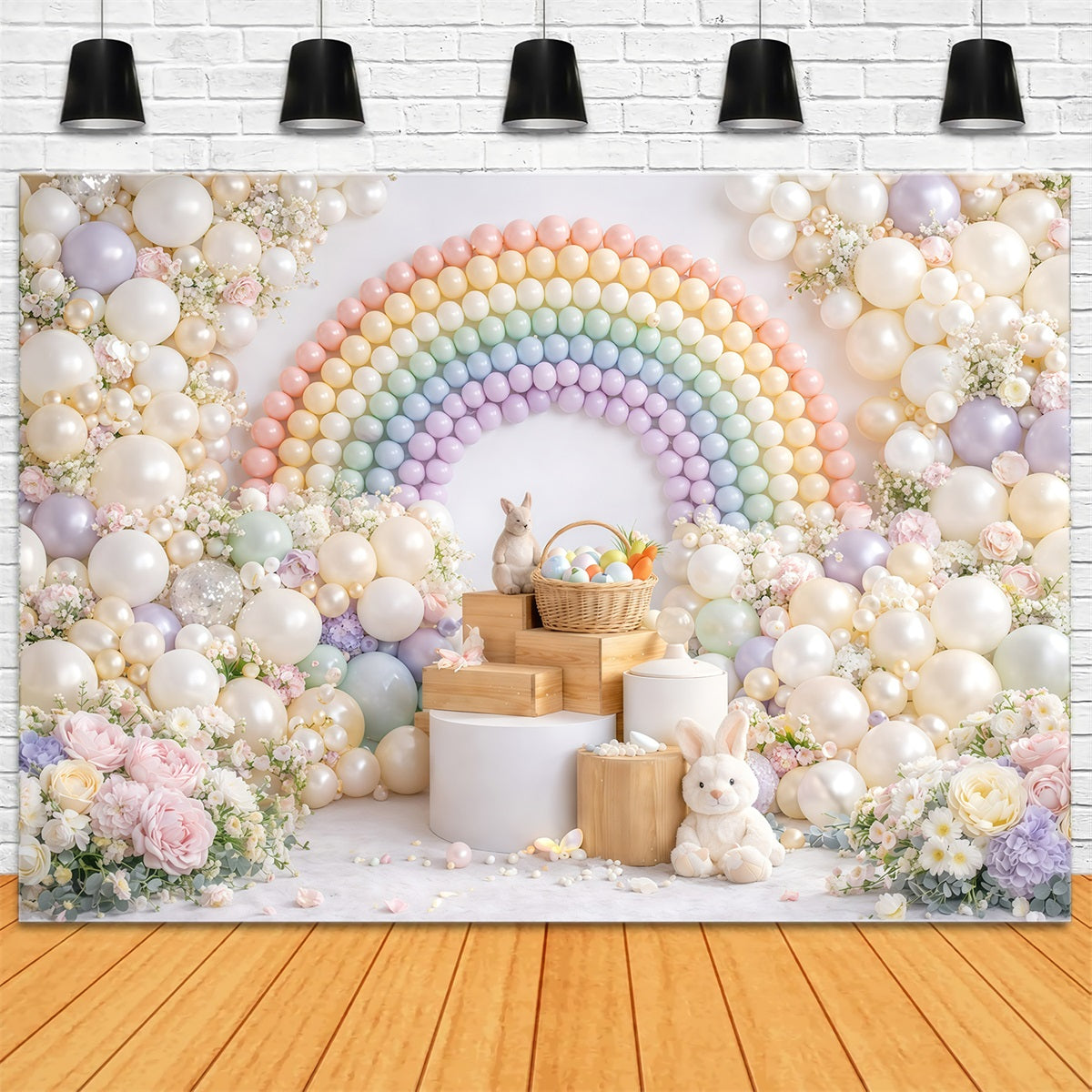 Ideen für Oster-Ballon-Hintergründe Pastellfarbene Macaron-Regenbogenblumen Ideen für Oster-Bildhintergründe GQ61-40