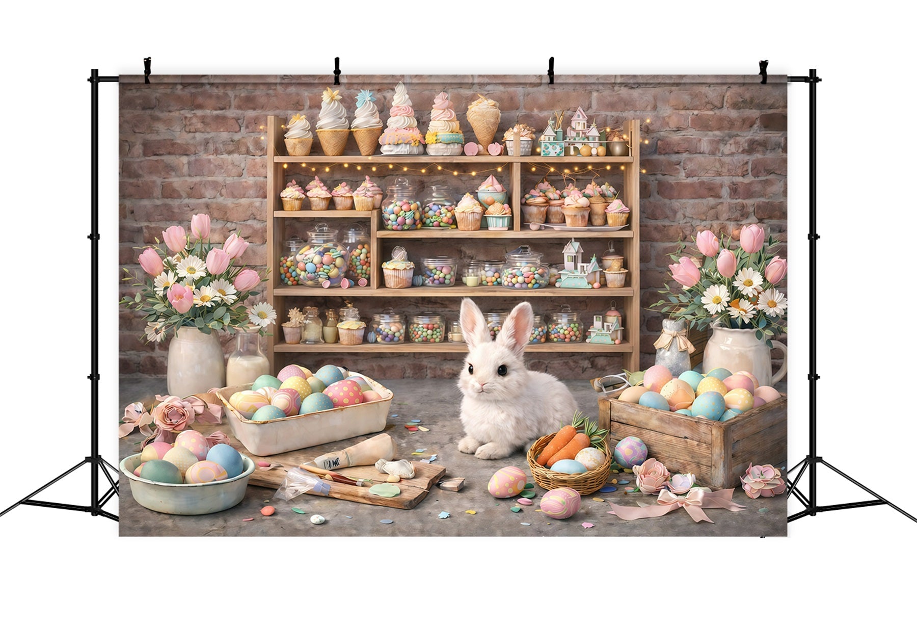 Osterwandhintergrund Rustikaler Hase Dessert-Workshop Osterfotografie-Hintergründe zu verkaufen GQ61-43