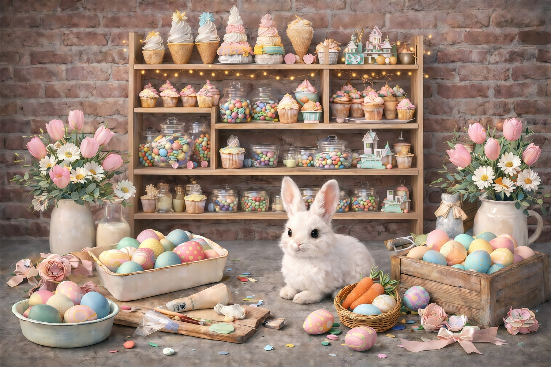 Osterwandhintergrund Rustikaler Hase Dessert-Workshop Osterfotografie-Hintergründe zu verkaufen GQ61-43