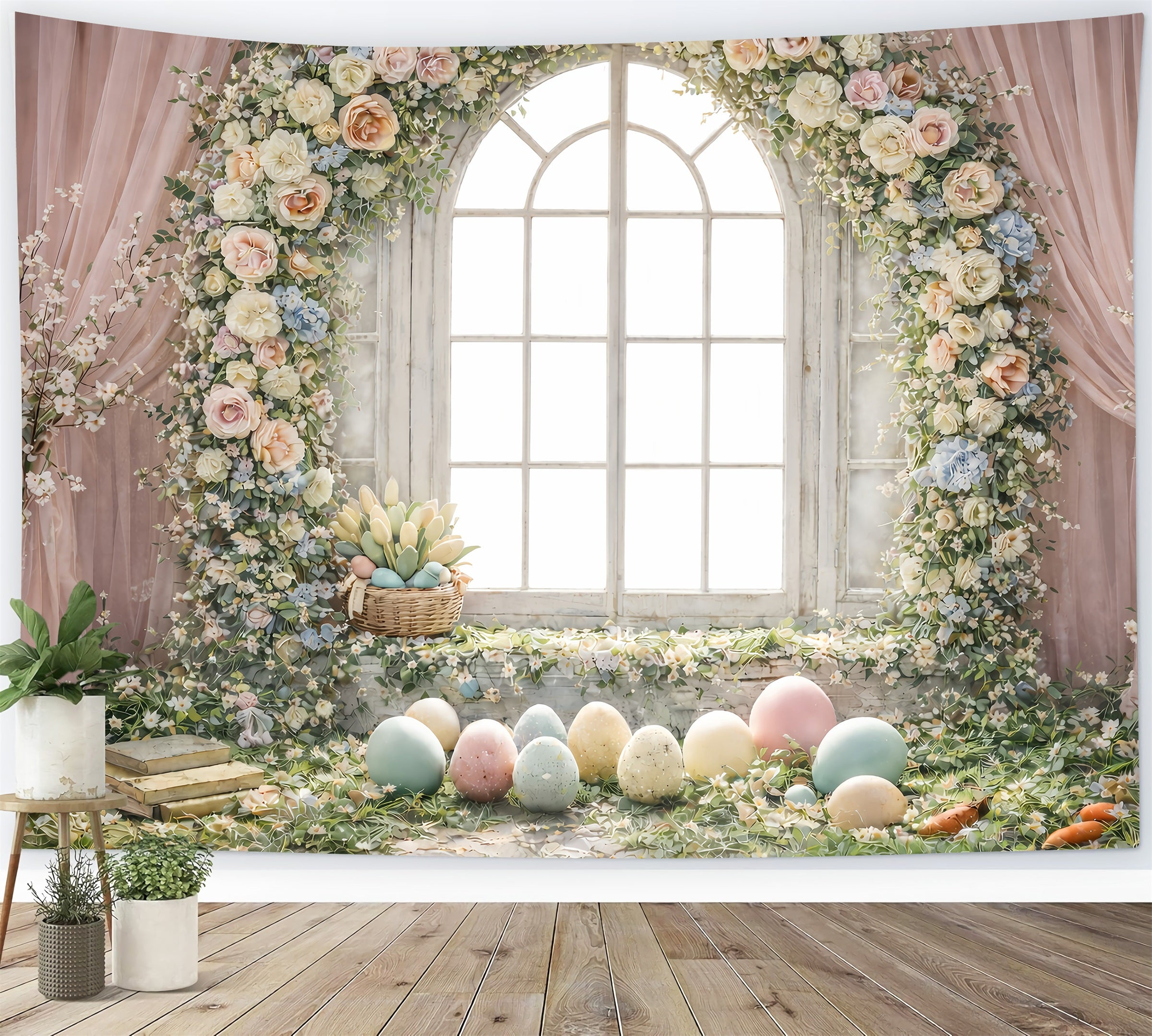 Oster-Ei-Fotoshooting-Hintergrund Blumenbogen Fensterlicht-Hintergrund für Ostern GQ61-49