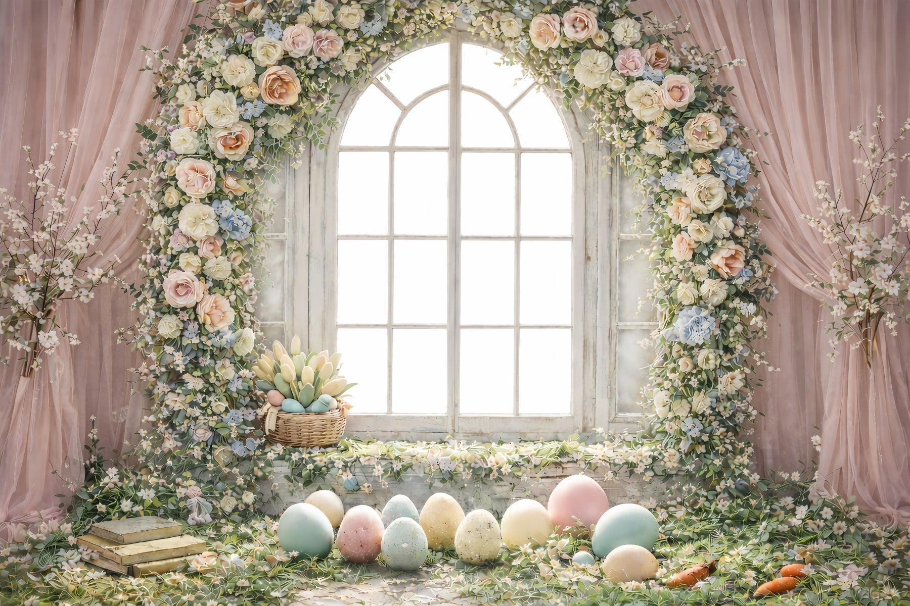Oster-Ei-Fotoshooting-Hintergrund Blumenbogen Fensterlicht-Hintergrund für Ostern GQ61-49