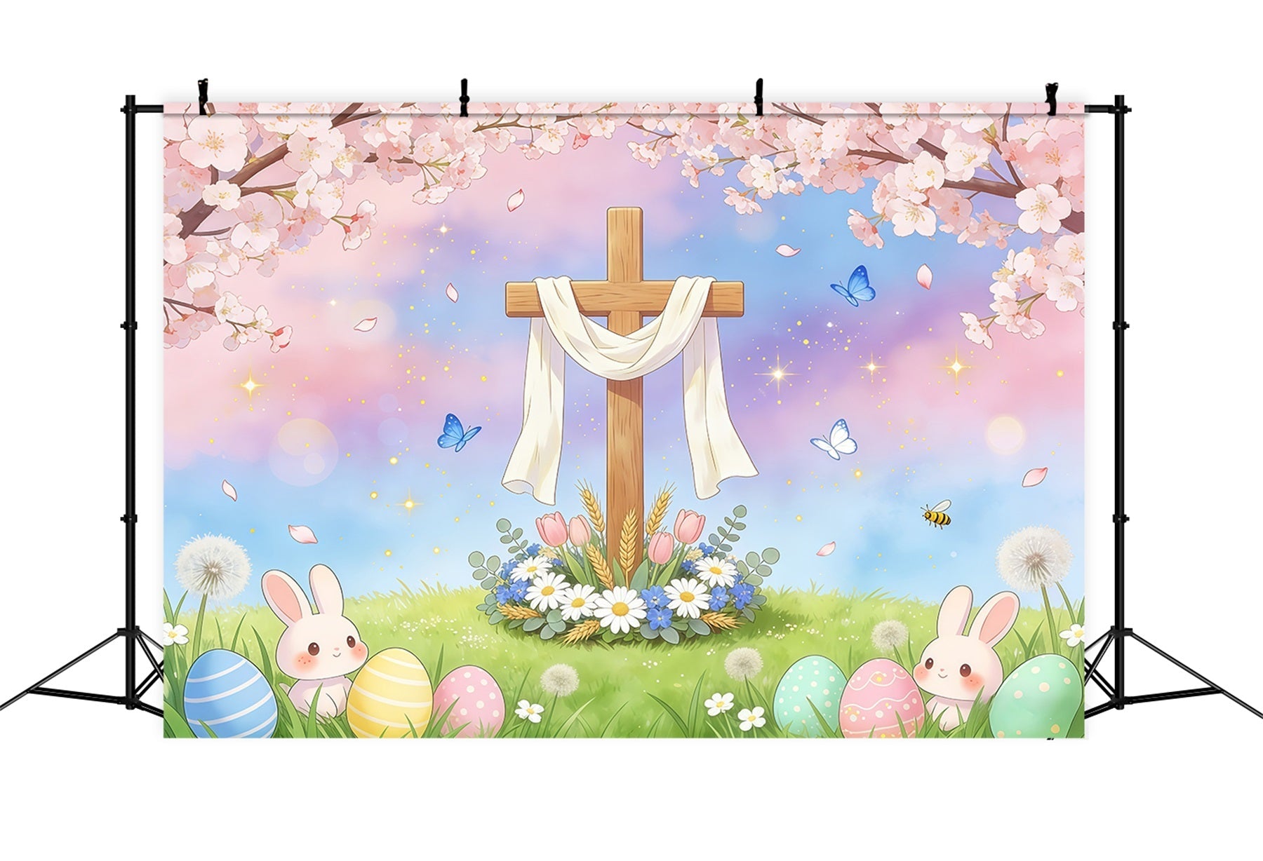 Oster-Hintergrund mit religiösem Motiv Kreuz Hase Ei Pastellfarbener Himmel Ideen für Oster-Hintergründe GQ61-56