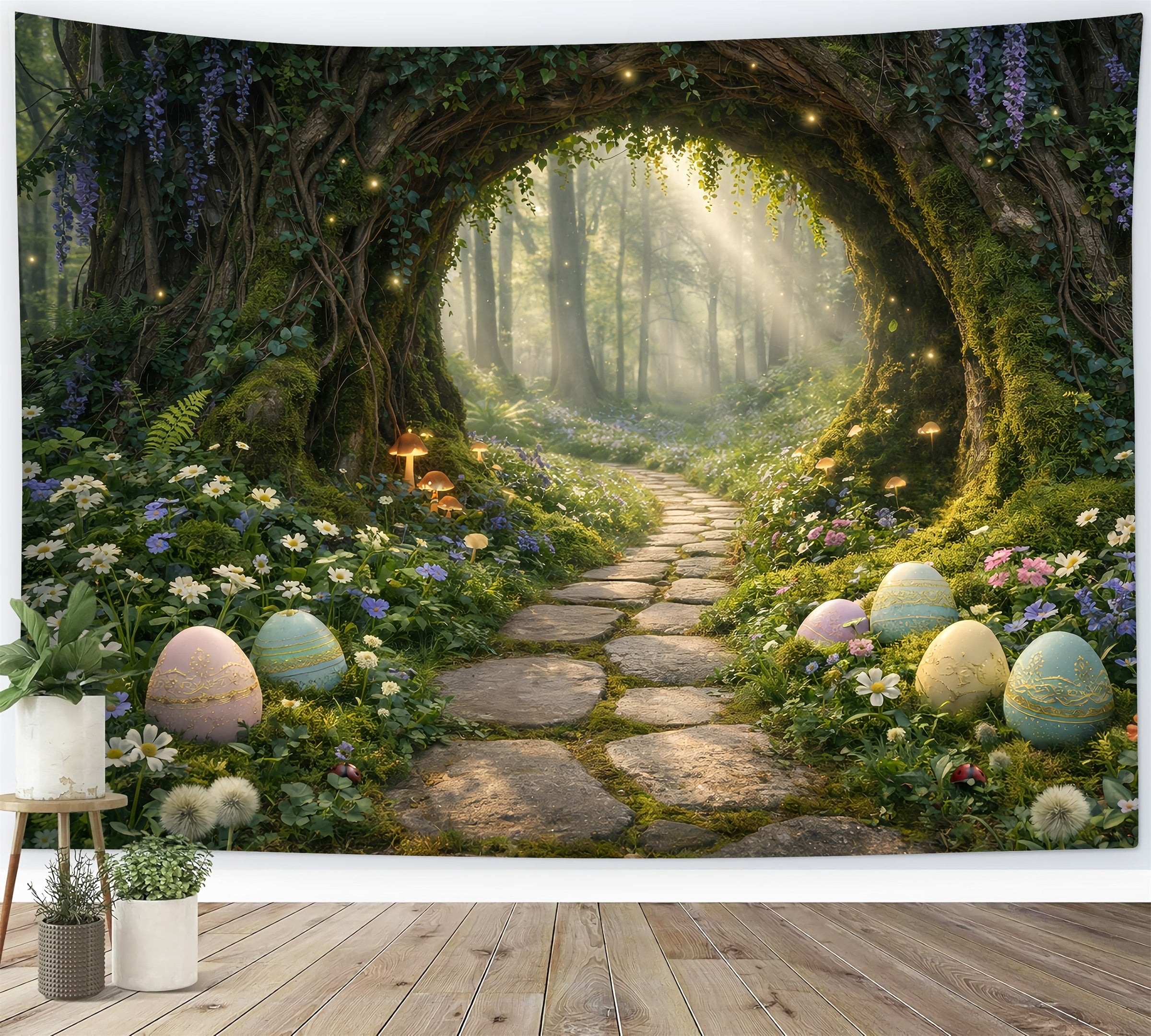 Oster-Waldweg-Hintergrund Zauberwald-Tunneleingang Osterbilder-Hintergrund GQ61-61