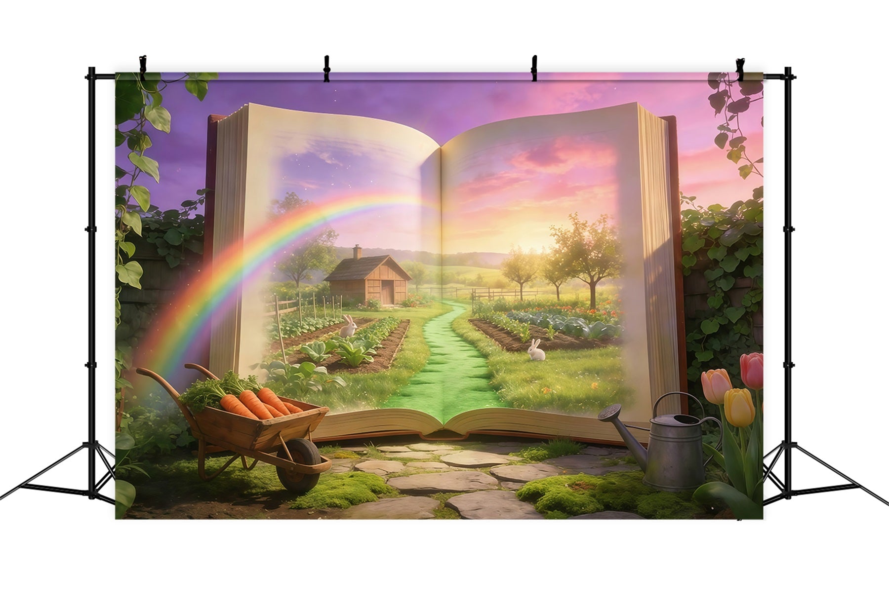 Oster-Märchenbuch-Hintergrund Magisches Buch Gartenhase Oster-Fotokabinen-Hintergrundideen GQ61-69
