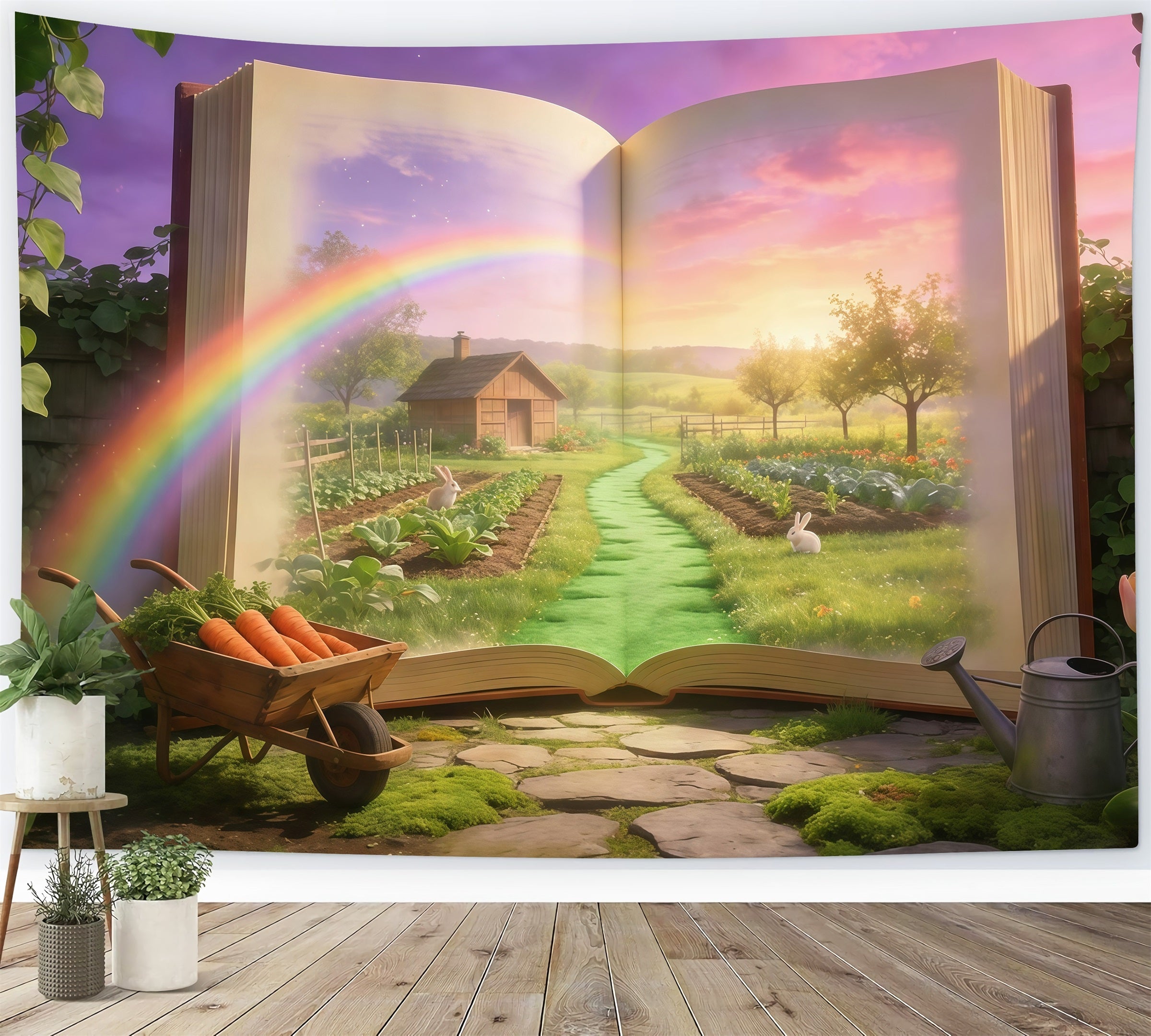Oster-Märchenbuch-Hintergrund Magisches Buch Gartenhase Oster-Fotokabinen-Hintergrundideen GQ61-69