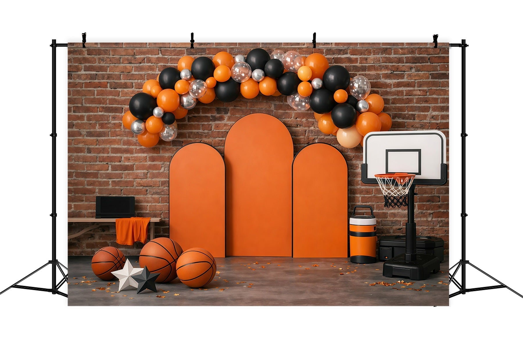 Basketball-Hintergrund Backsteinmauer Ballonbogen Sport-Hintergründe für Fotografie GQ61-72