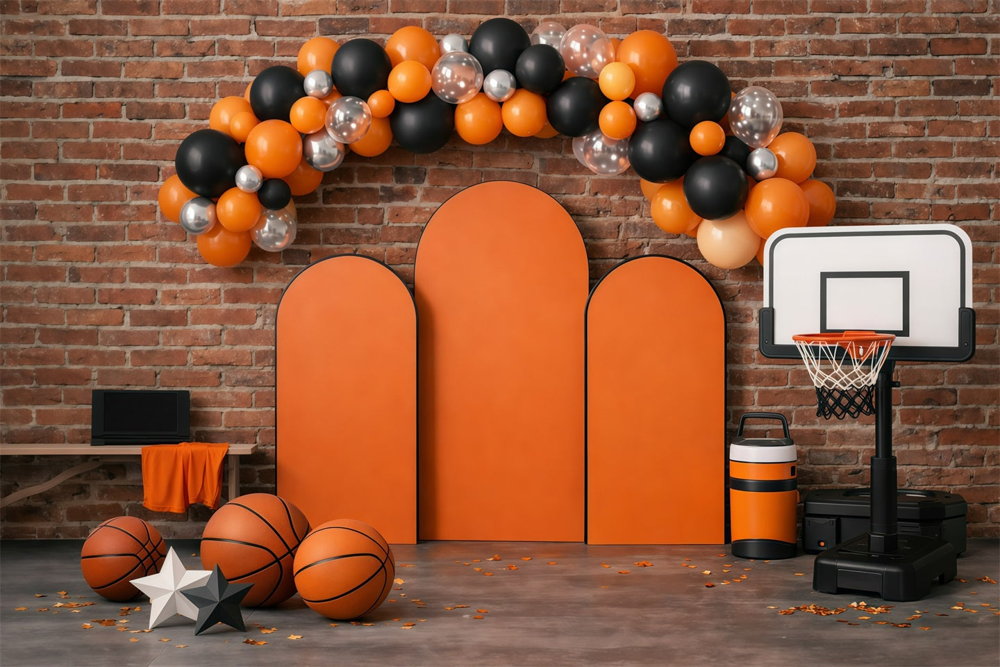 Basketball-Hintergrund Backsteinmauer Ballonbogen Sport-Hintergründe für Fotografie GQ61-72