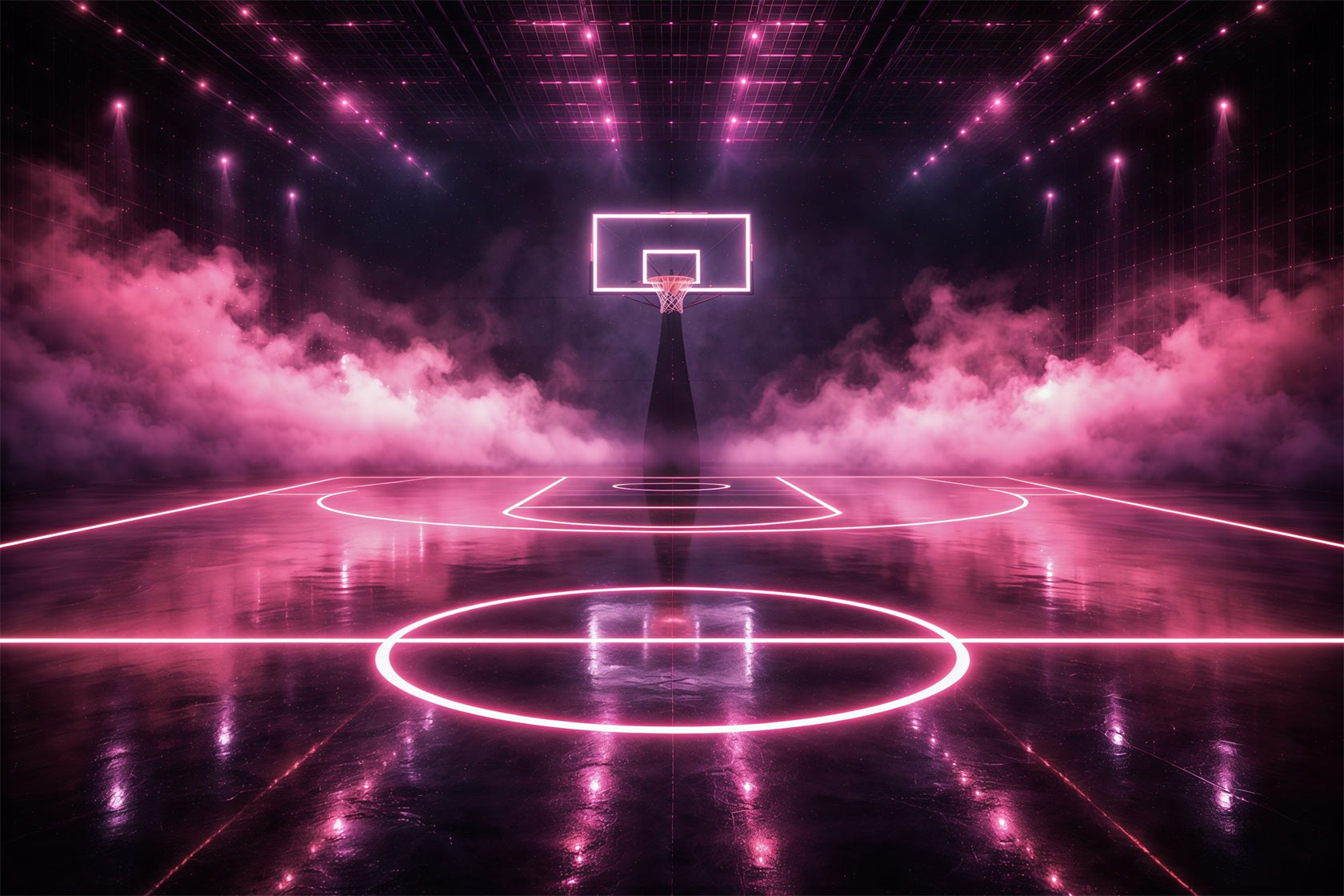 Basketball-Hintergrund für Fotografie Neonpink Arena-Spielfeld Sport-Themenhintergrund GQ61-78