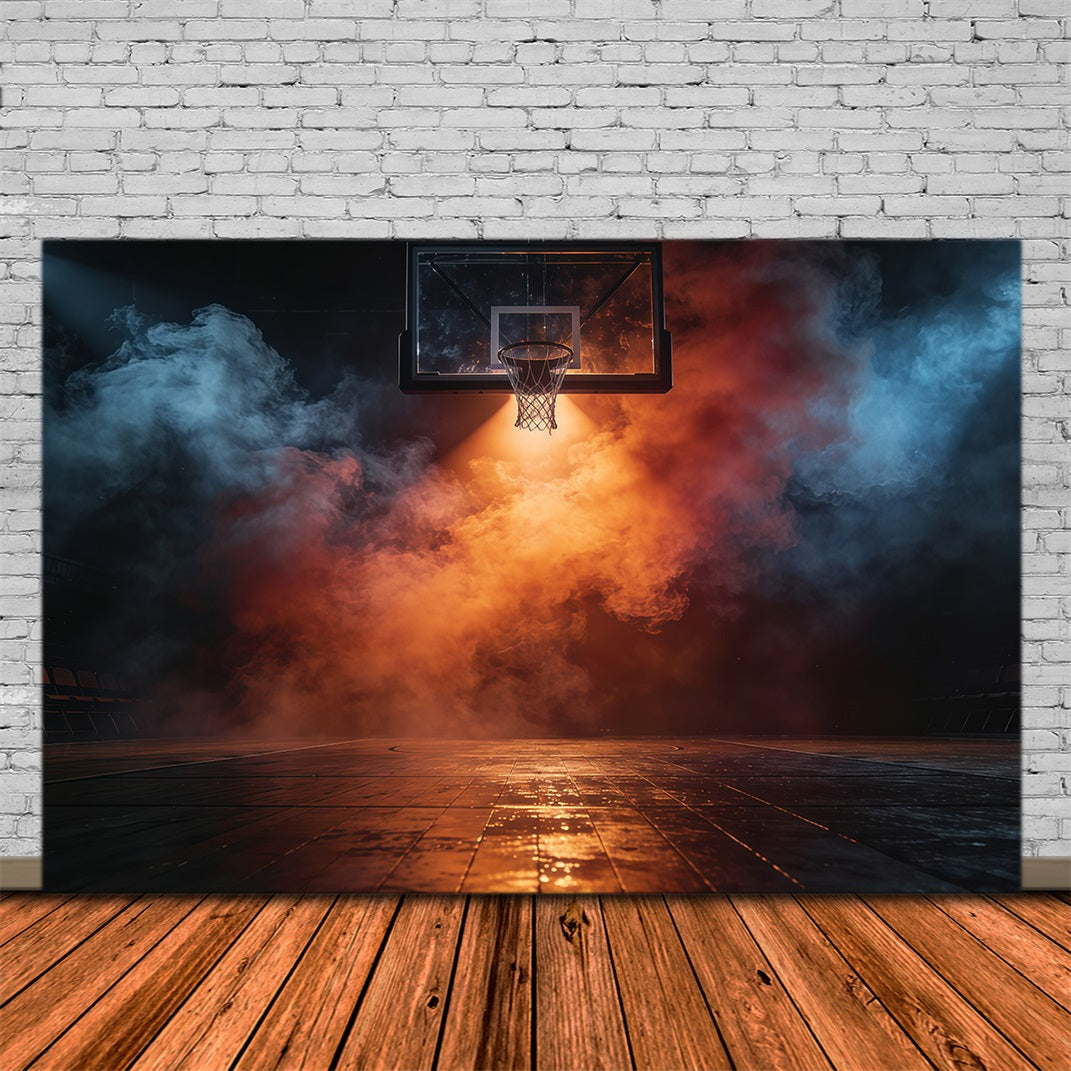 Basketball-Fotografie-Hintergrund Feuer Rauch Scheinwerfer Court Sport-Hintergrund GQ61-79