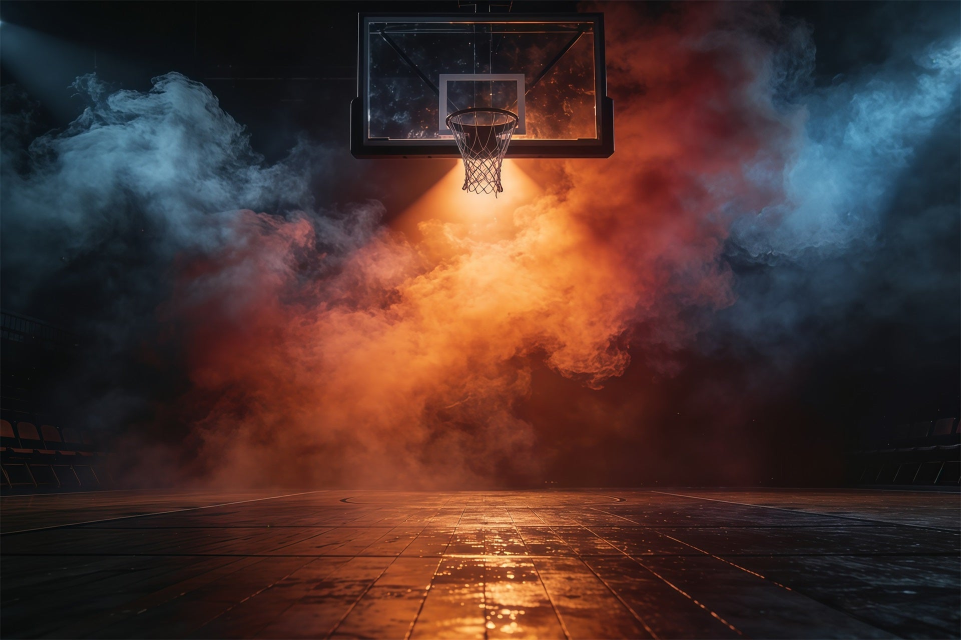 Basketball-Fotografie-Hintergrund Feuer Rauch Scheinwerfer Court Sport-Hintergrund GQ61-79