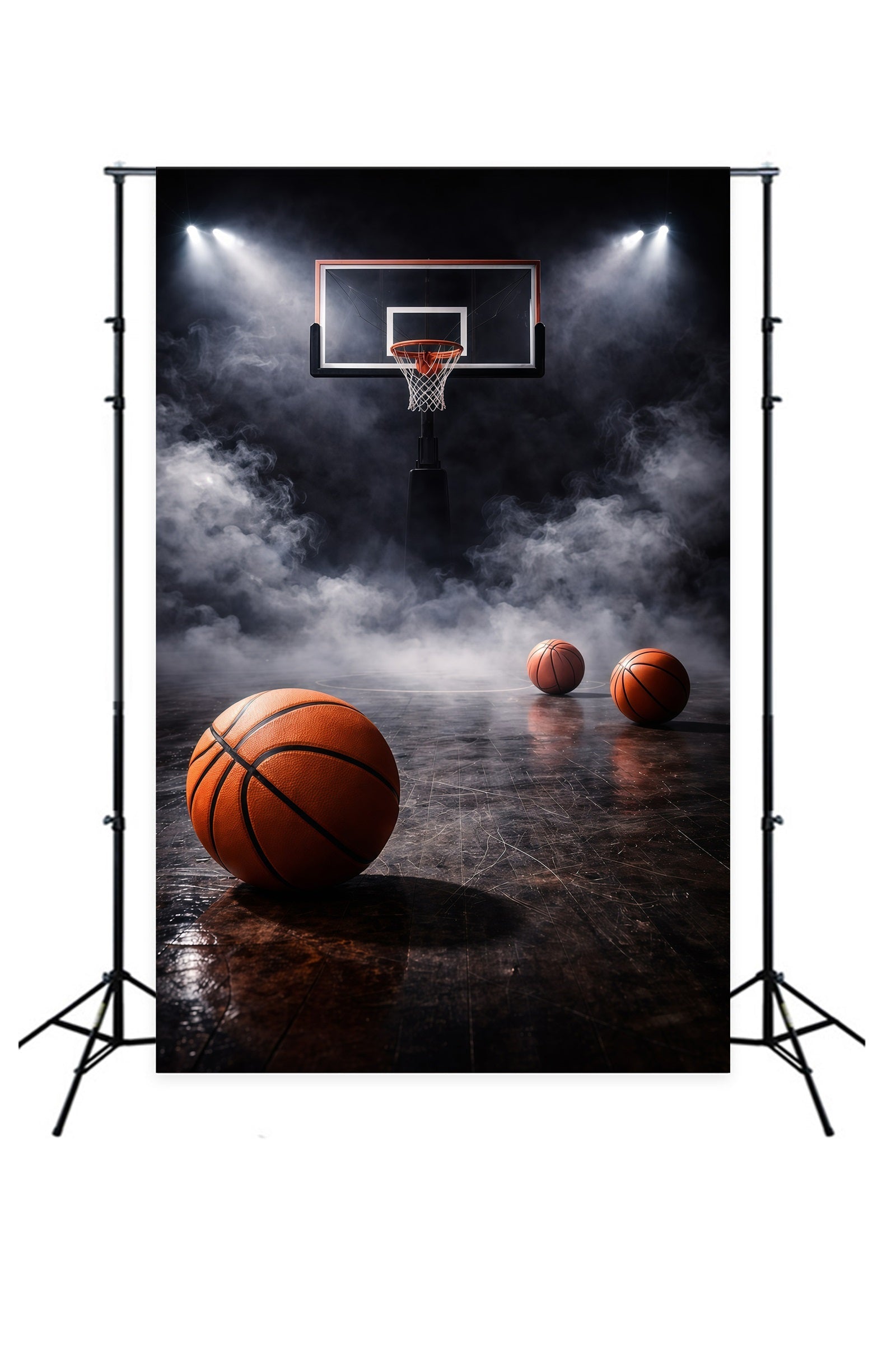 Basketball-Fotohintergrund Rauchstimmungsvoller Scheinwerfer Court Sportfotografie-Hintergründe GQ61-82