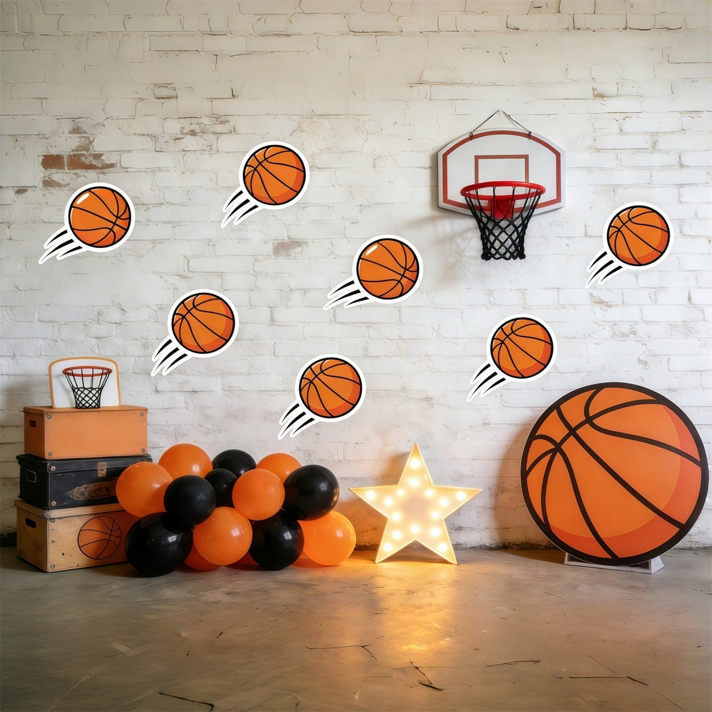 Basketball-Hintergrund für Fotografie Cartoon-Ball Backsteinmauer Sportfoto-Hintergrund GQ61-83
