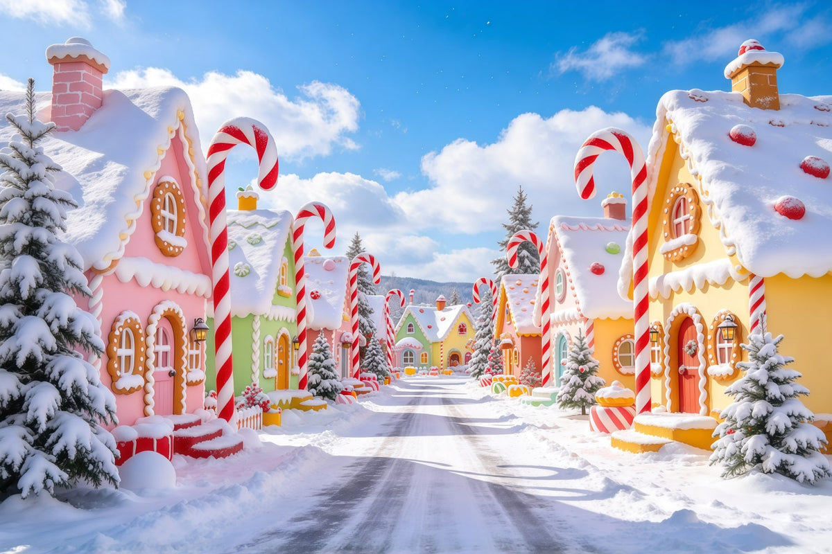 Weihnachtsdorf Hintergrund Pastellfarbenes Süßigkeiten Lebkuchenhaus GQ610-1