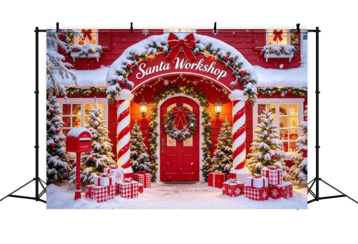 Weihnachtlicher Werkstatthintergrund Zuckerstangen Säulentür Eingang GQ610-10