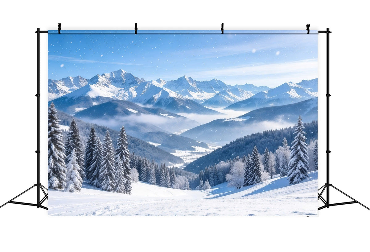 Winterwunderland-Weihnachtshintergrund Verschneite Alpenbergkette GQ610-108