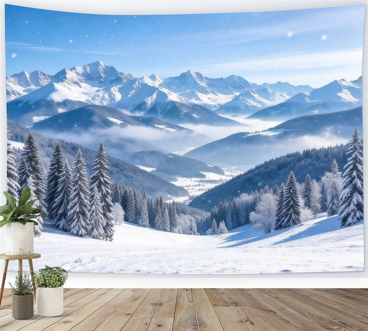 Winterwunderland-Weihnachtshintergrund Verschneite Alpenbergkette GQ610-108