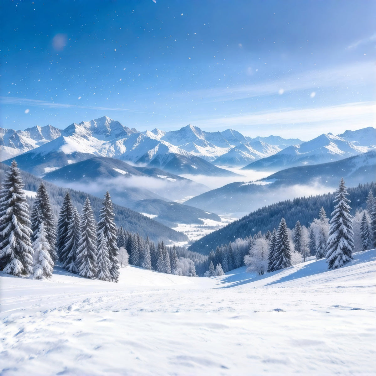 Winterwunderland-Weihnachtshintergrund Verschneite Alpenbergkette GQ610-108