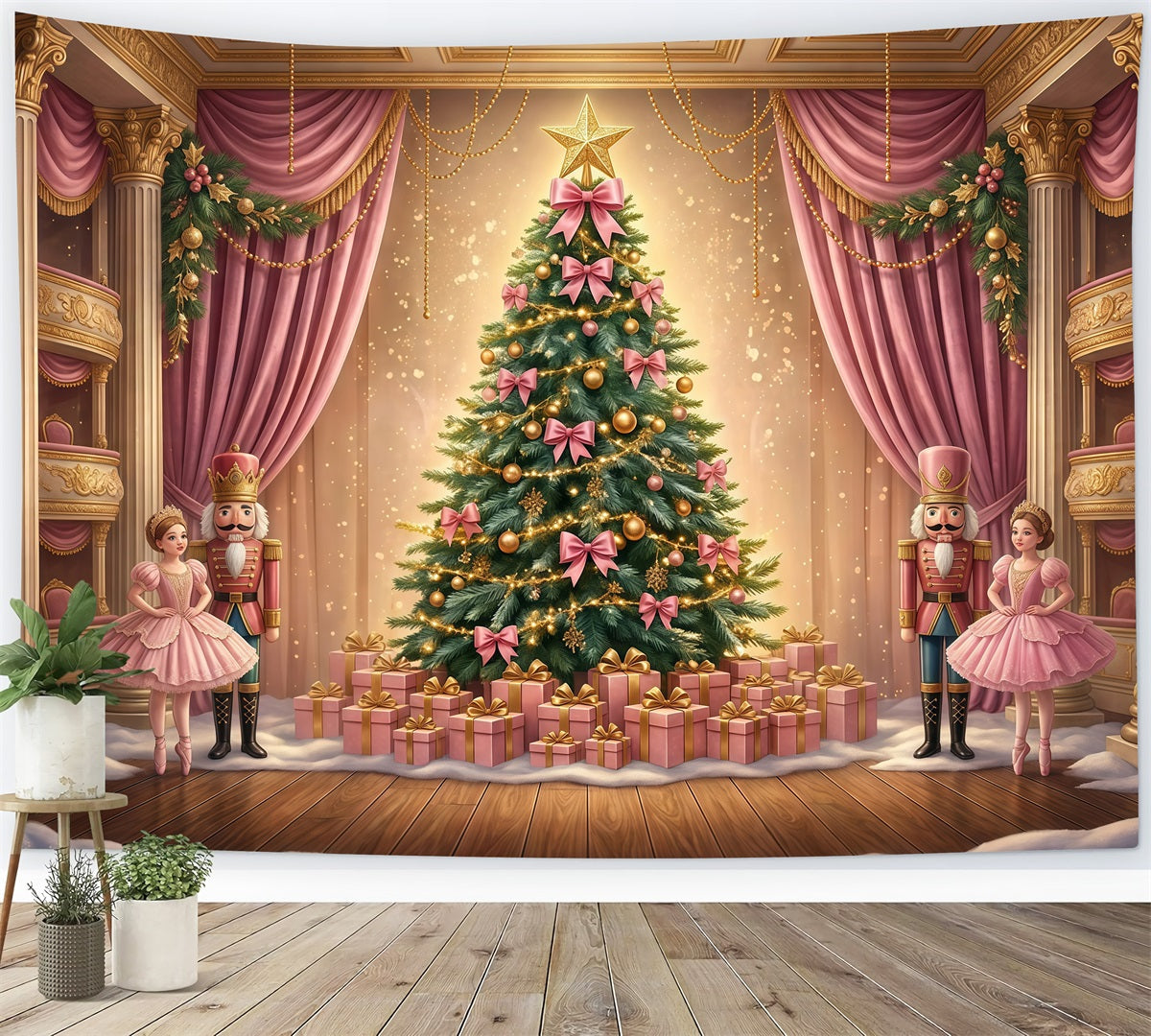 Nussknacker-Fotohintergrund Rosa Schleife Ballettbühne GQ610-113