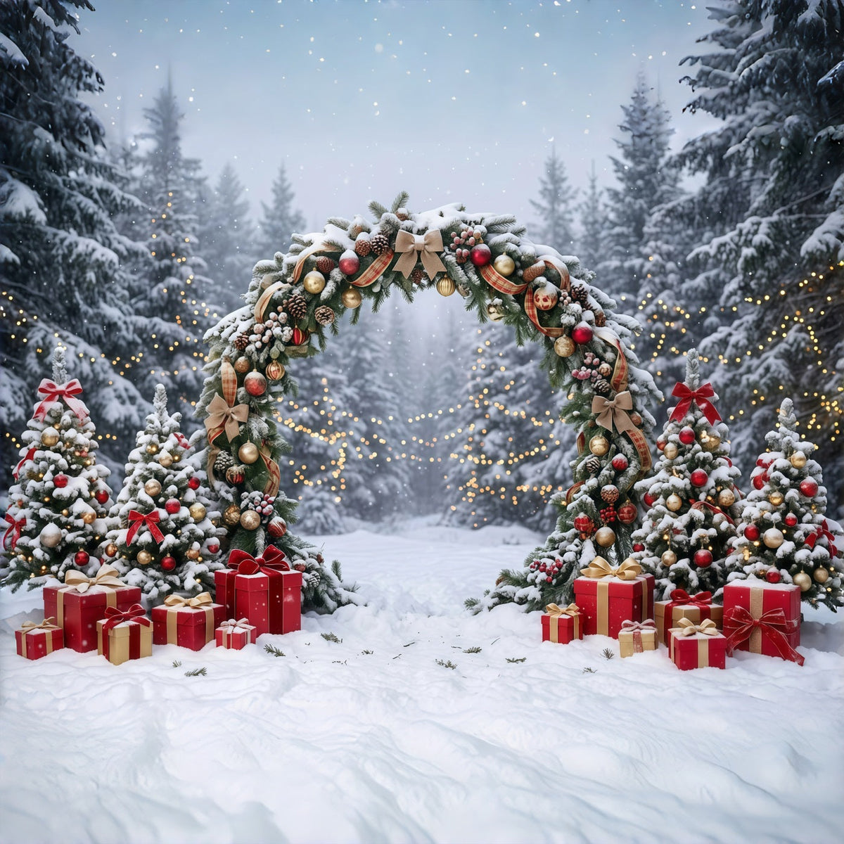 Weihnachtlicher Torbogen-Hintergrund Verschneite Girlande Geschenk-Torbogen GQ610-114