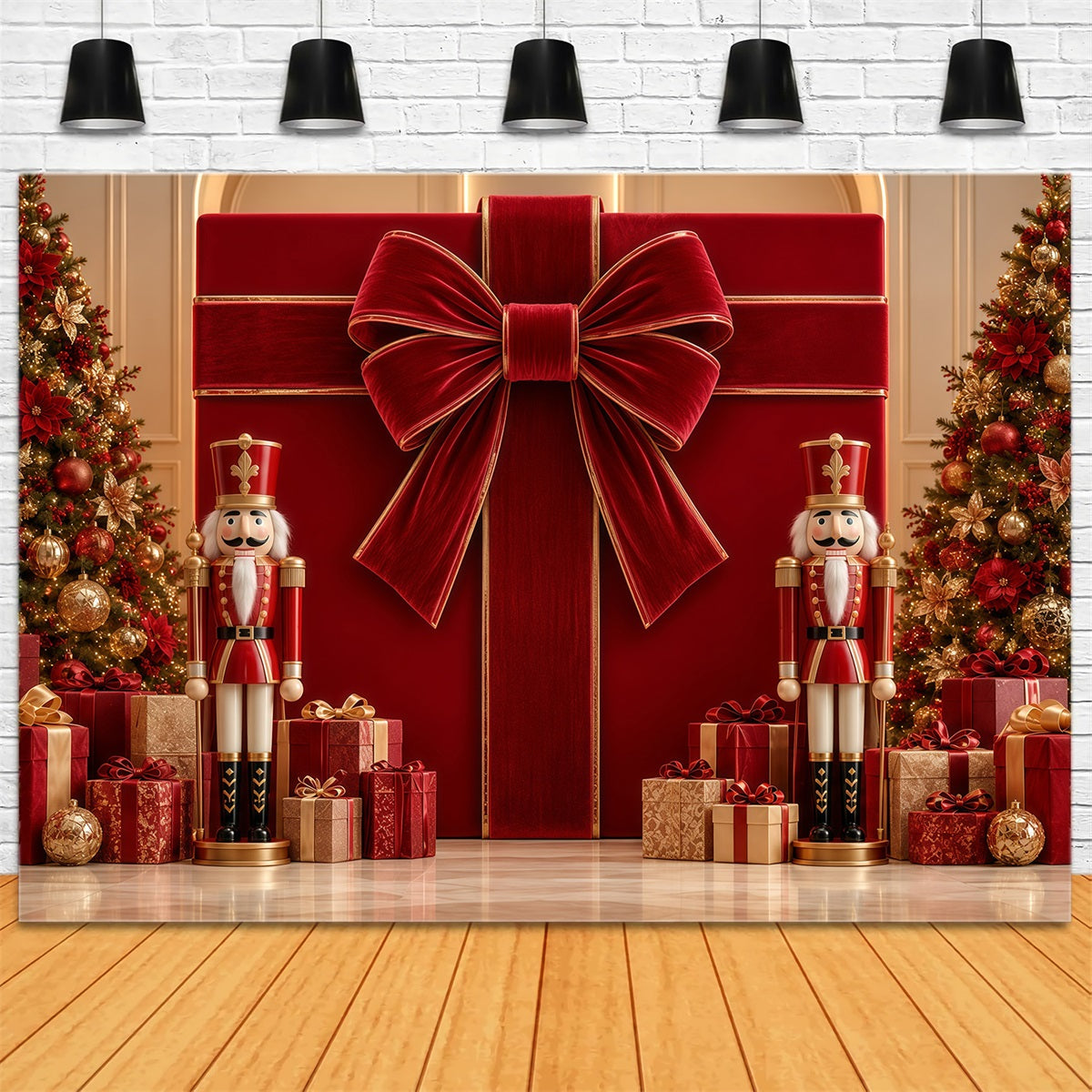 Weihnachtlicher Schleifen-Hintergrund Samtgeschenkbox Nussknacker Frohe Weihnachten GQ610-117