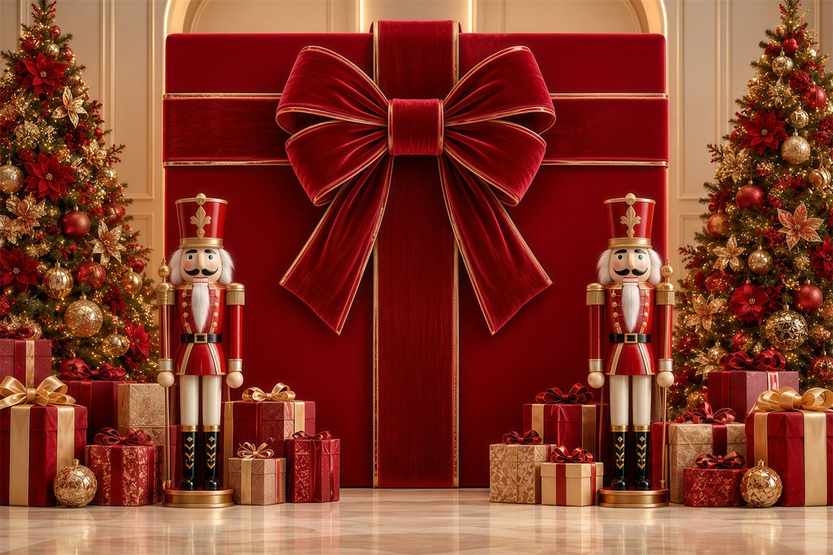 Weihnachtlicher Schleifen-Hintergrund Samtgeschenkbox Nussknacker Frohe Weihnachten GQ610-117