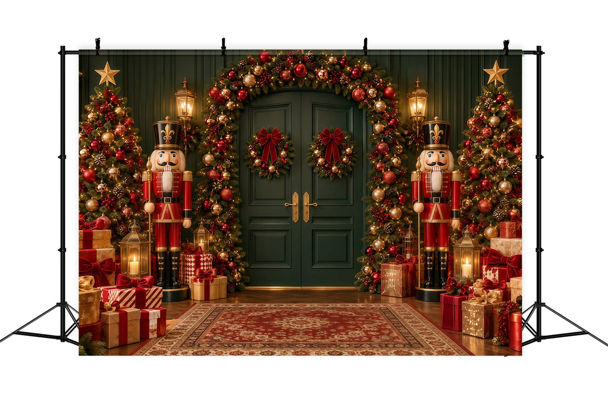 Weihnachtlicher Hintergrund Schleifenkranz Smaragdgrüner Türbogen Nussknacker GQ610-126