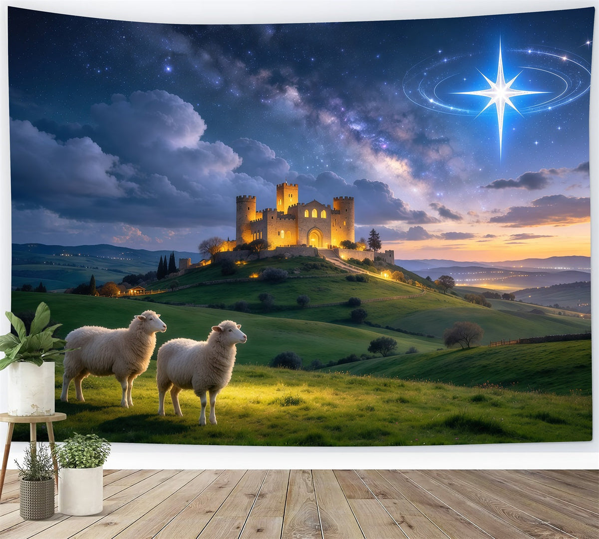 Krippenszene Hintergrund Sternenbeleuchtetes Schloss Schafwiese GQ610-15