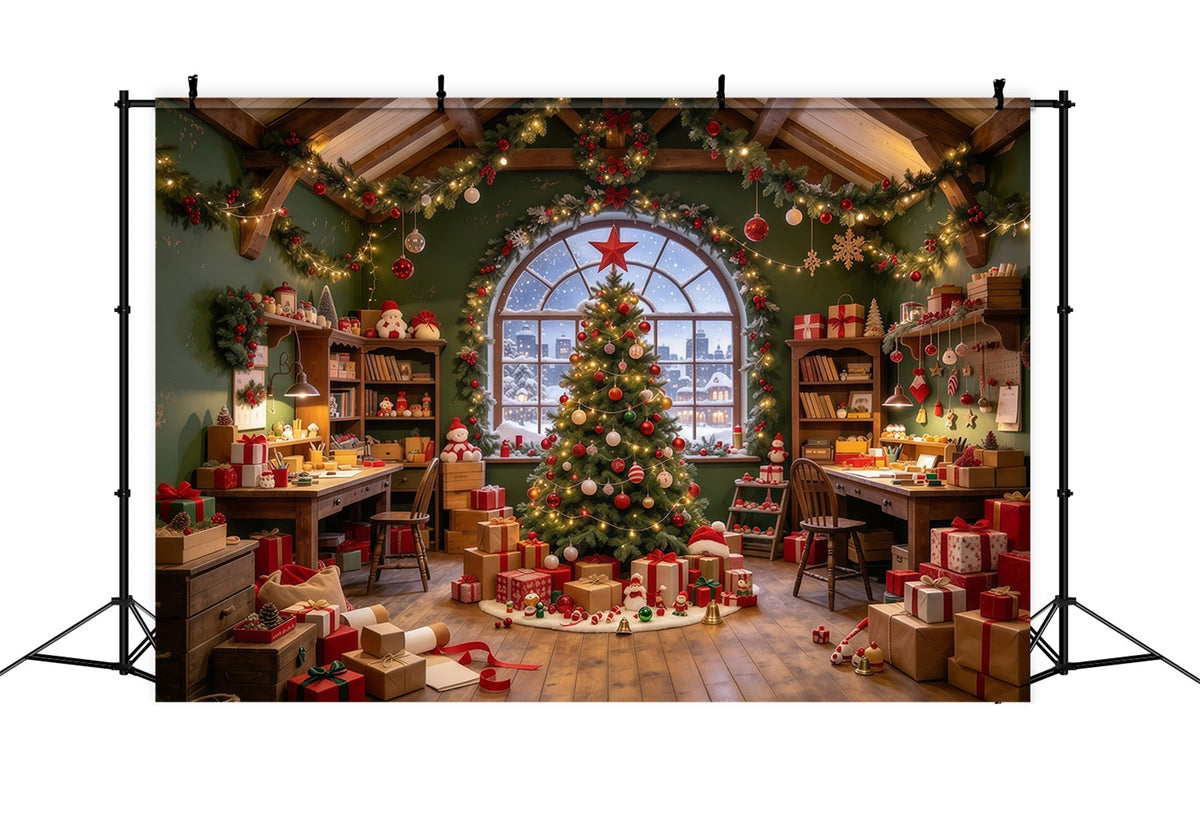 Santa Hintergrund Gemütlicher Spielzeugwerkstatt Innenraum GQ610-2