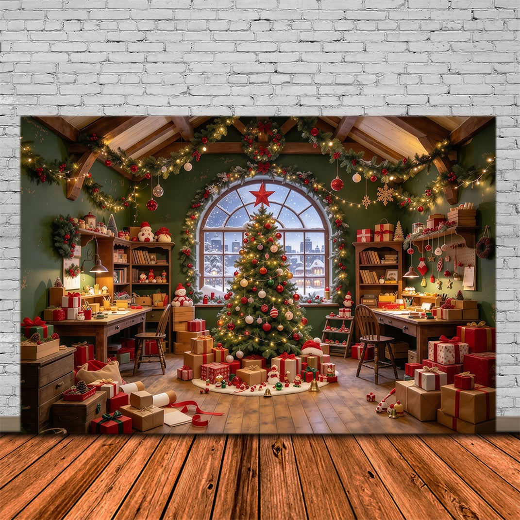 Santa Hintergrund Gemütlicher Spielzeugwerkstatt Innenraum GQ610-2