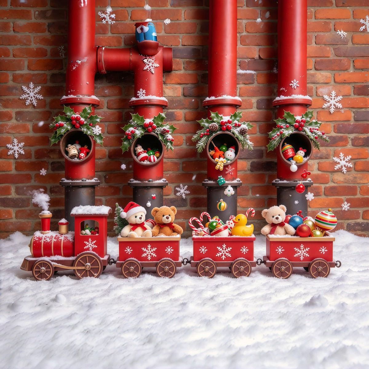 Weihnachtlicher Hintergrund Rote Spielzeugeisenbahn Parade GQ610-22