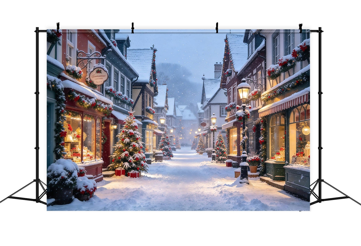 Weihnachtsdorf Hintergrund Verschneite Europäische Winterstraße GQ610-23