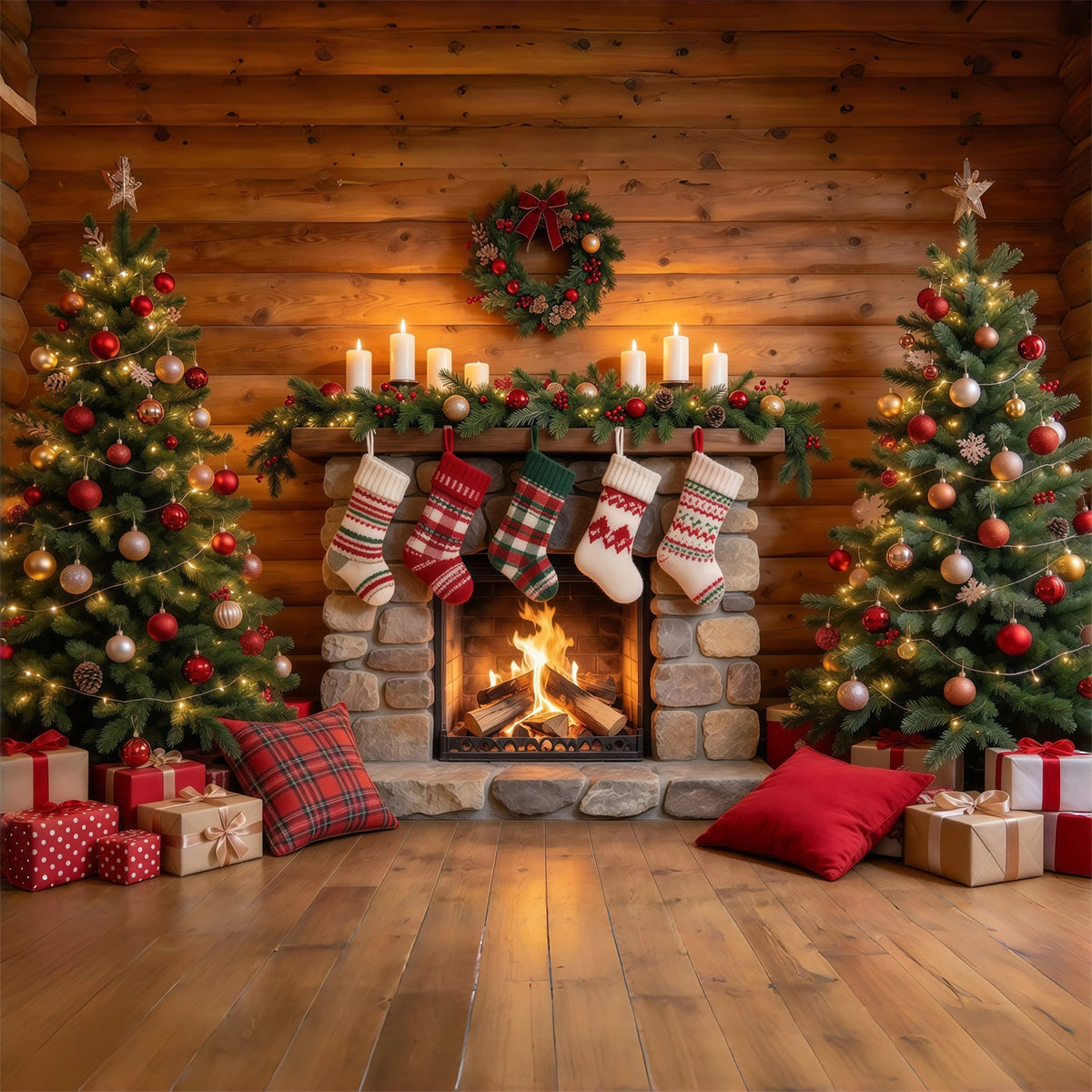 Weihnachtskamin Hintergrund Rustikaler Steinkamin Weihnachtssocken GQ610-24