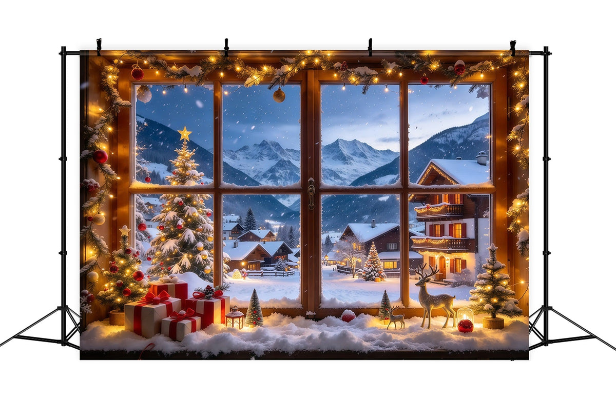 Winterlicher Weihnachtshintergrund Verschneites Alpen Dorf Fenster GQ610-27