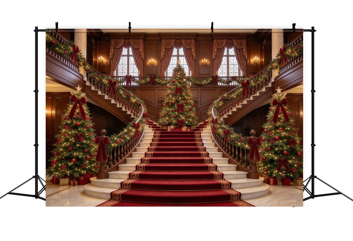 Weihnachtlicher Wohnzimmer Hintergrund Marmortreppe Immergrüne Eleganz GQ610-28