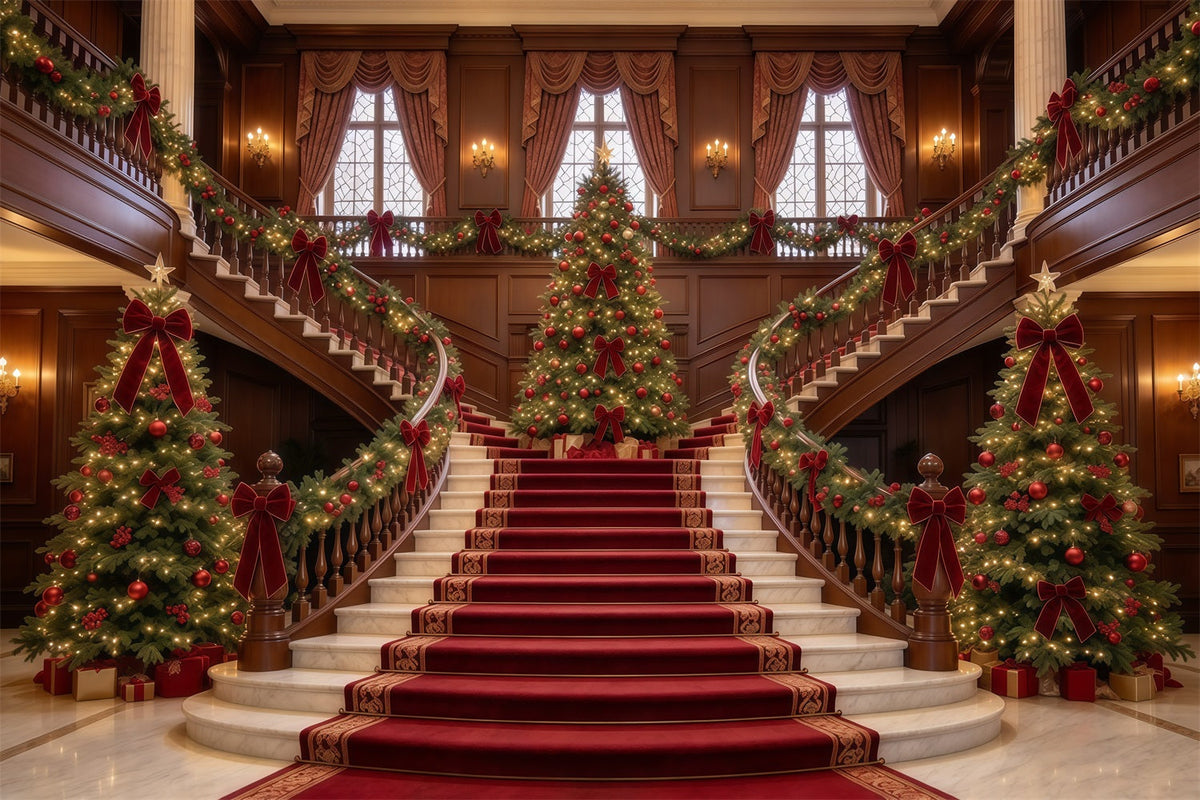 Weihnachtlicher Wohnzimmer Hintergrund Marmortreppe Immergrüne Eleganz GQ610-28