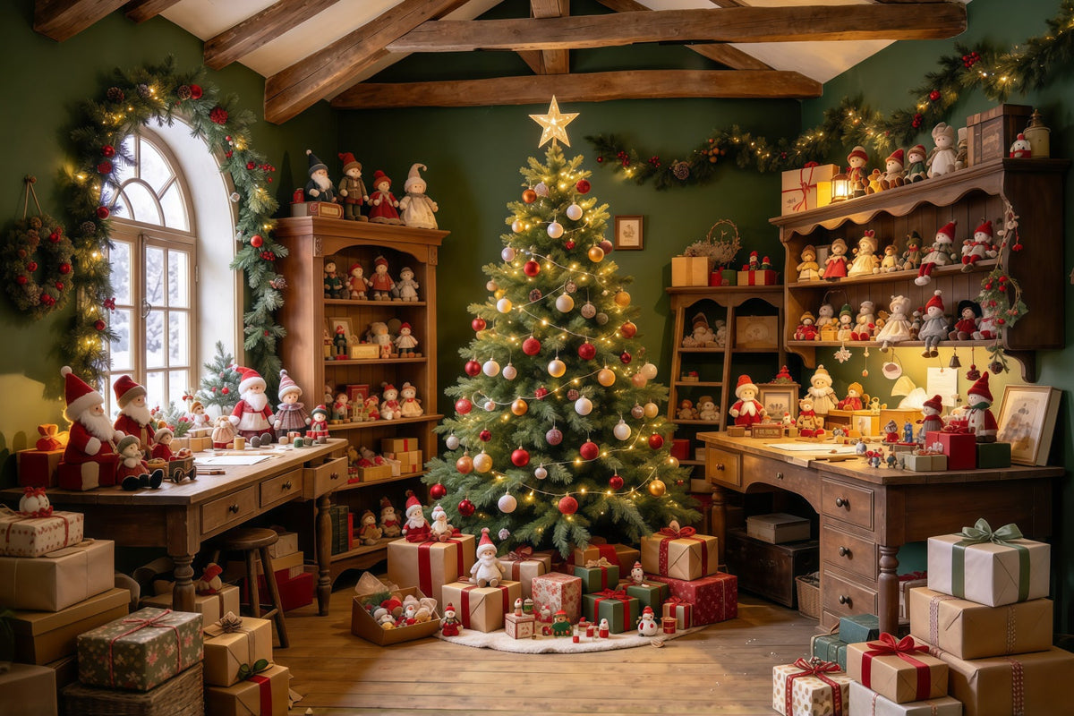 Santa Hintergrund Rustikale Spielzeugwerkstatt Dekoration GQ610-32