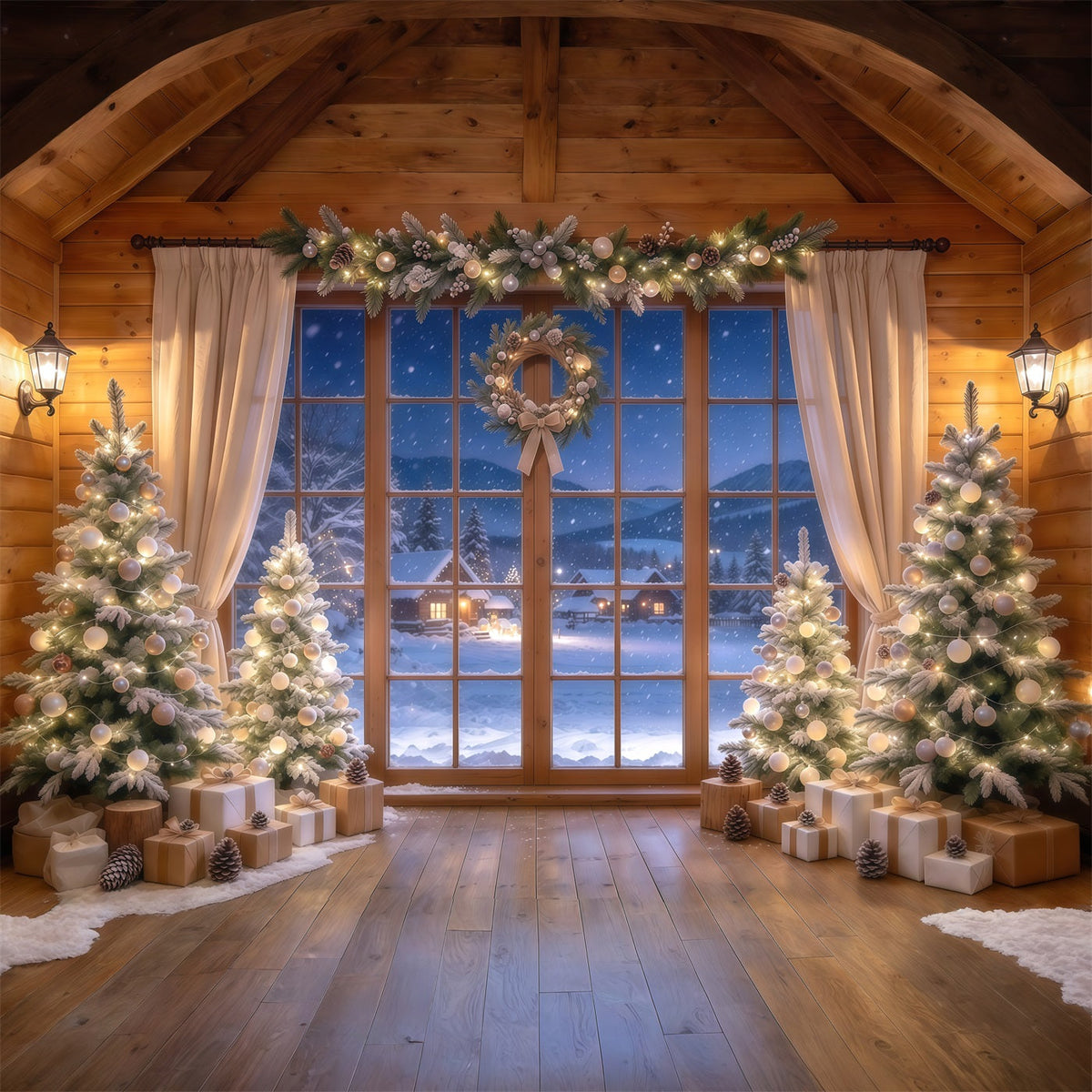 Santa Hintergrund Champagnerfarbene Tanne Fensterauslage GQ610-33